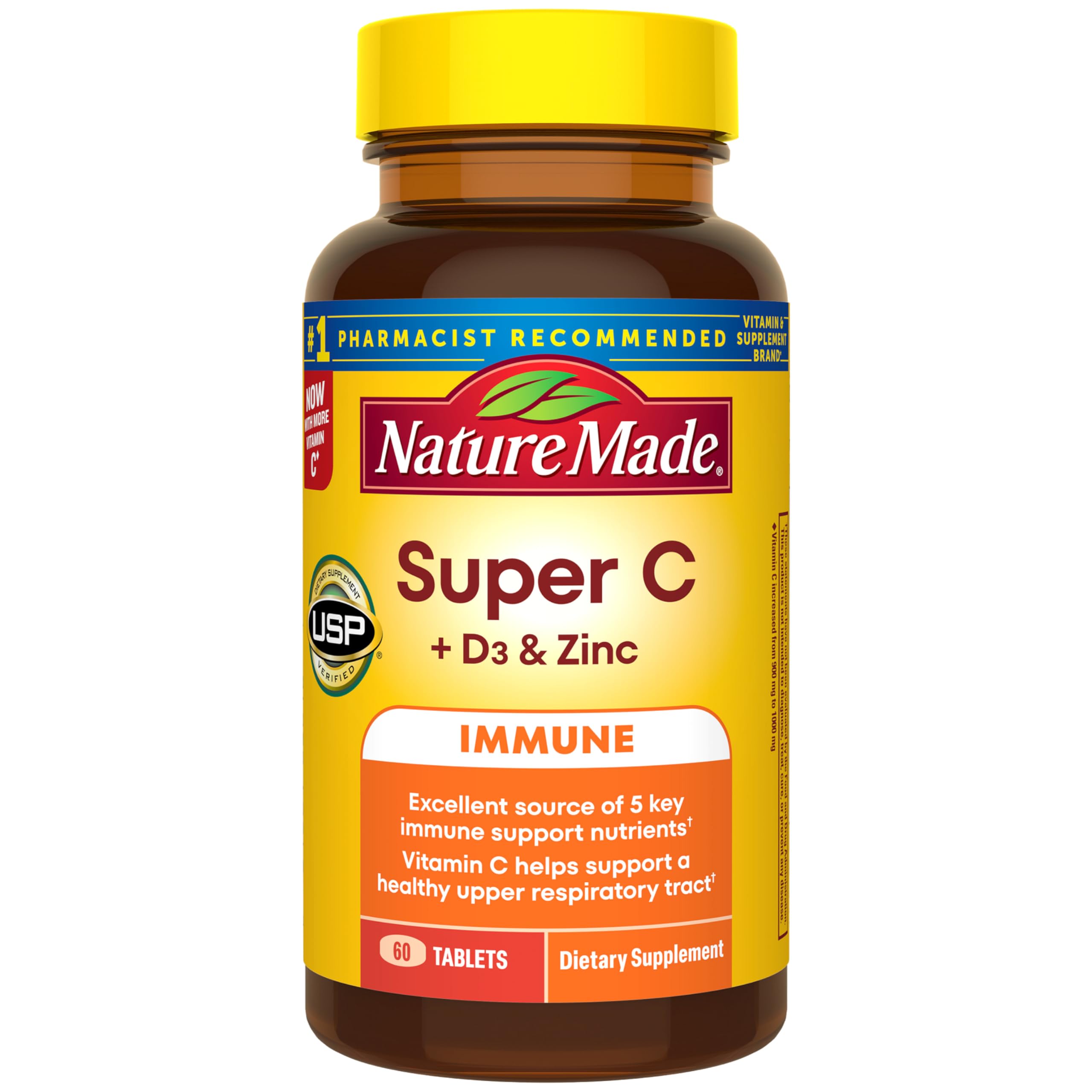 Nature Made Super C Tablets with Vitamin D3 and Zinc, 60 Tablets - Product Imagery
