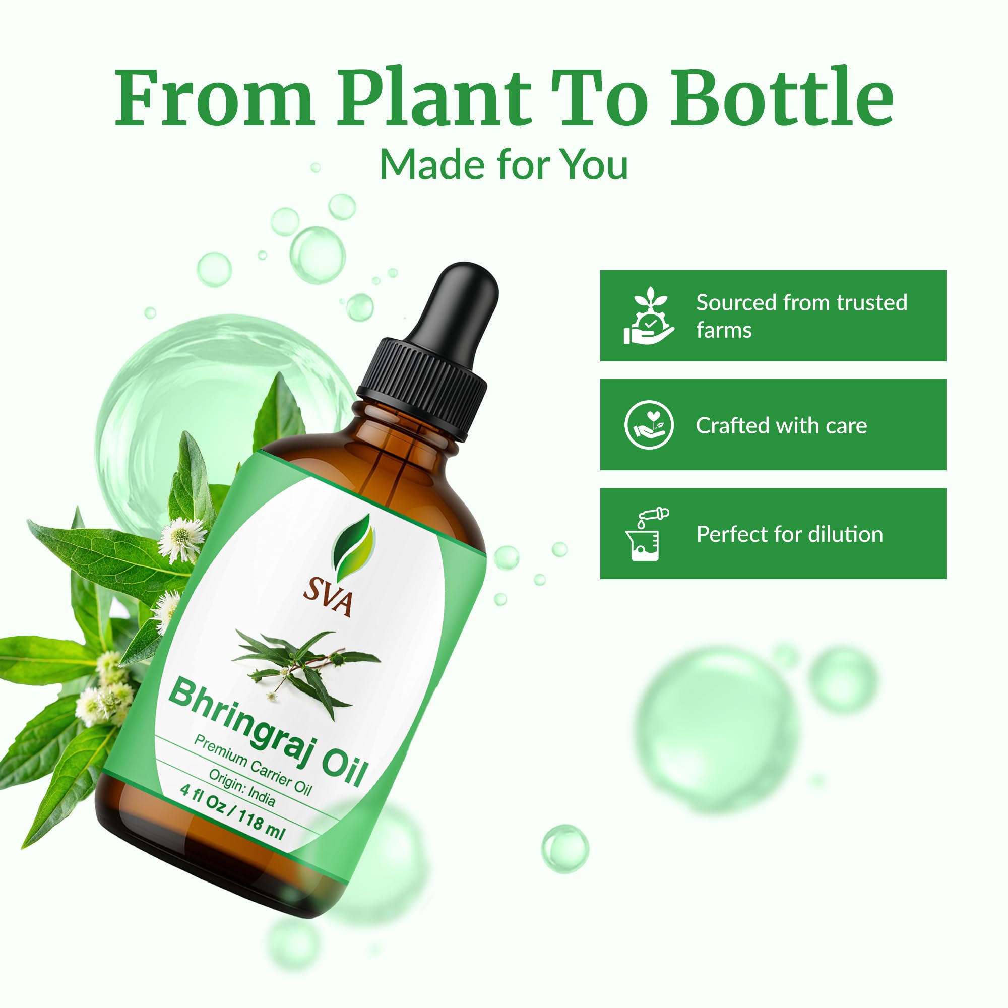 SVA Bhringraj Carrier Oil 4oz Dropper | Hair & Scalp Care