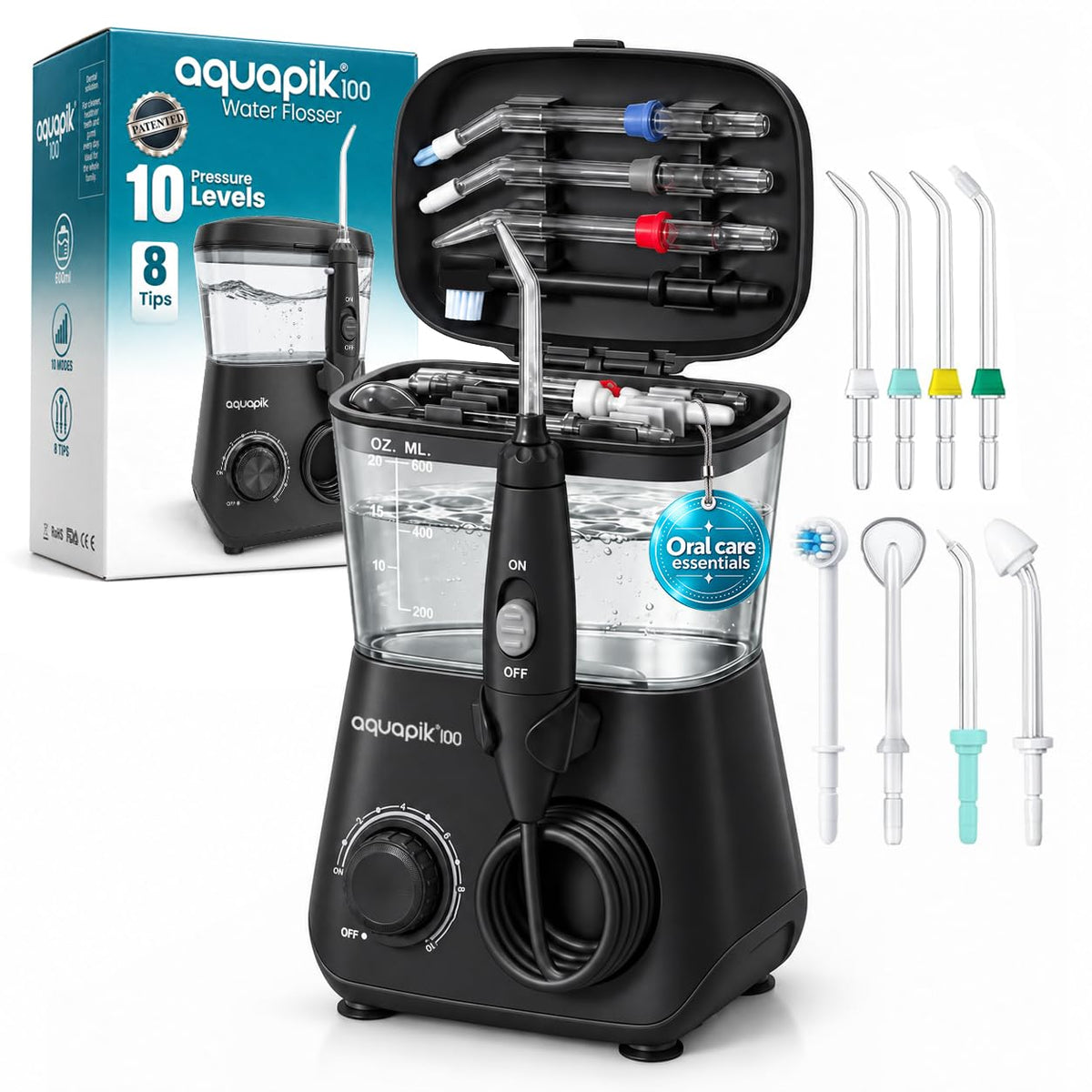 Aquapik 100 Black Water Flosser Countertop Water Pick for - Boston Tech Official Imagery - 1
