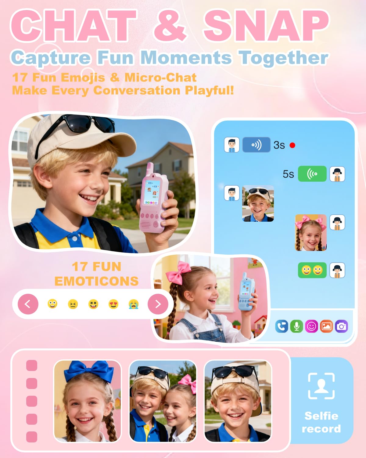 Anfrandce Video Walkie Talkies for Kids 2 Pack Rechargeable Video Intercom with Voice Changer, 1300FT Long Range Radios,