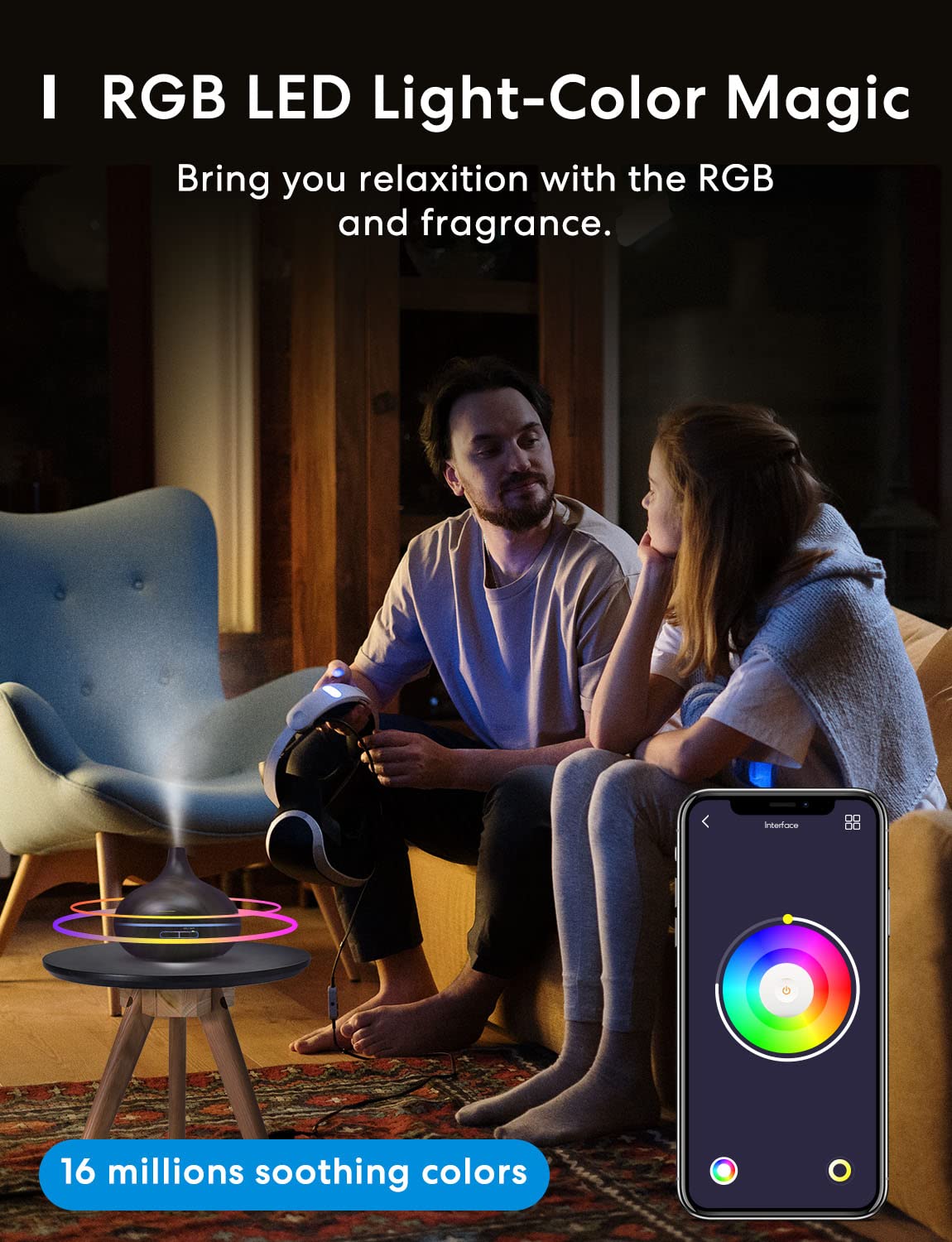 meross Smart Wi-Fi Essential Oil Diffuser, Voice & APP Control, RGB Lights – alternate angle