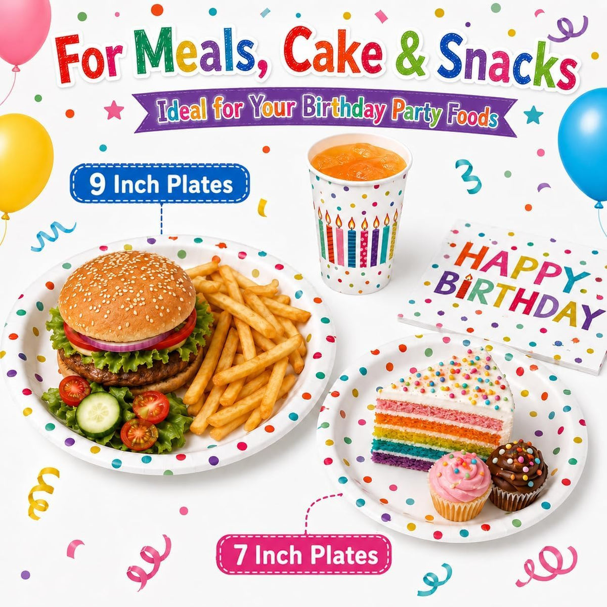 RVXHUA Colorful Polka Dot Party Decorations, Disposable Happy Birthday Plates – alternate angle