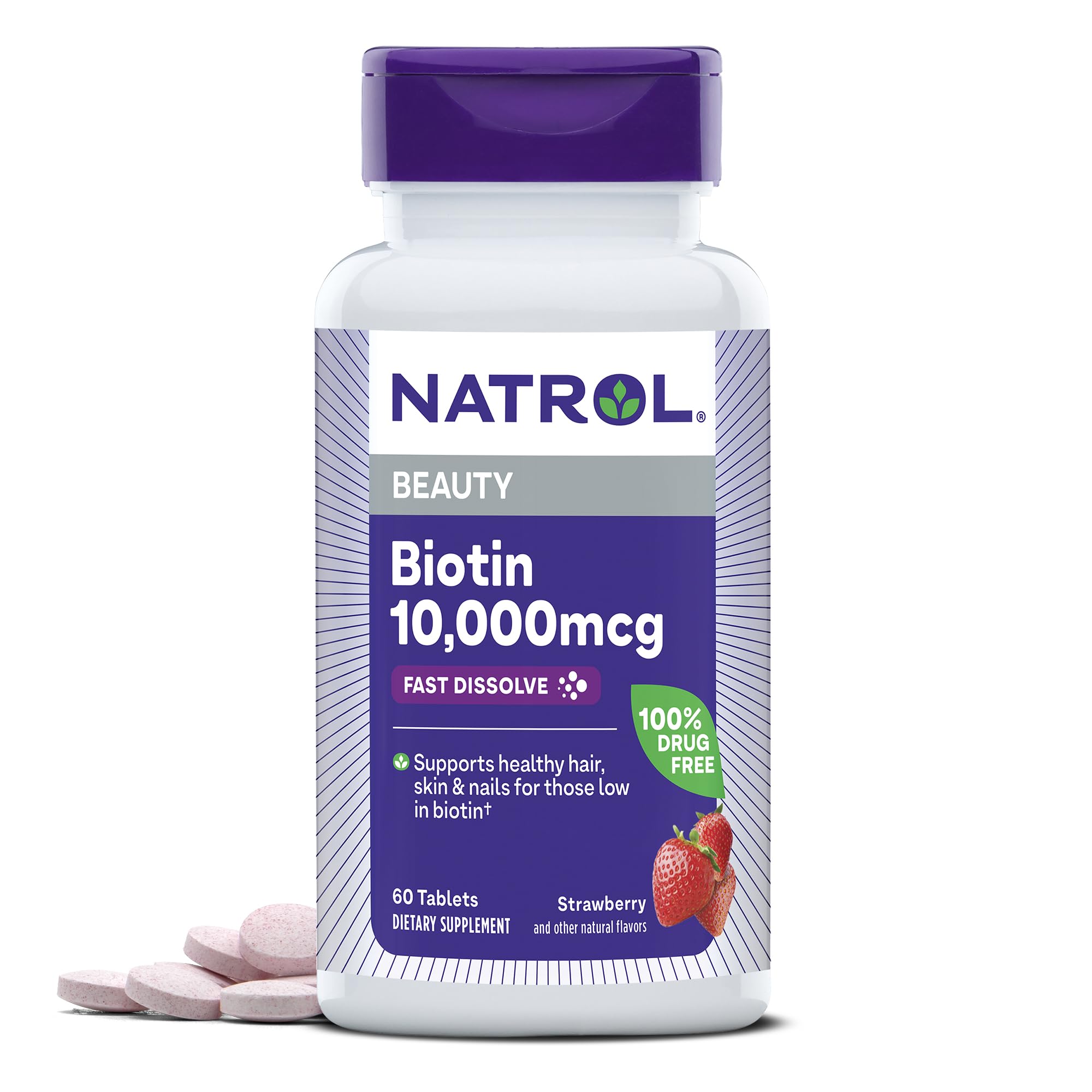 Natrol Biotin 10000mcg, 4X Faster Dissolve Supplement for - Product Imagery