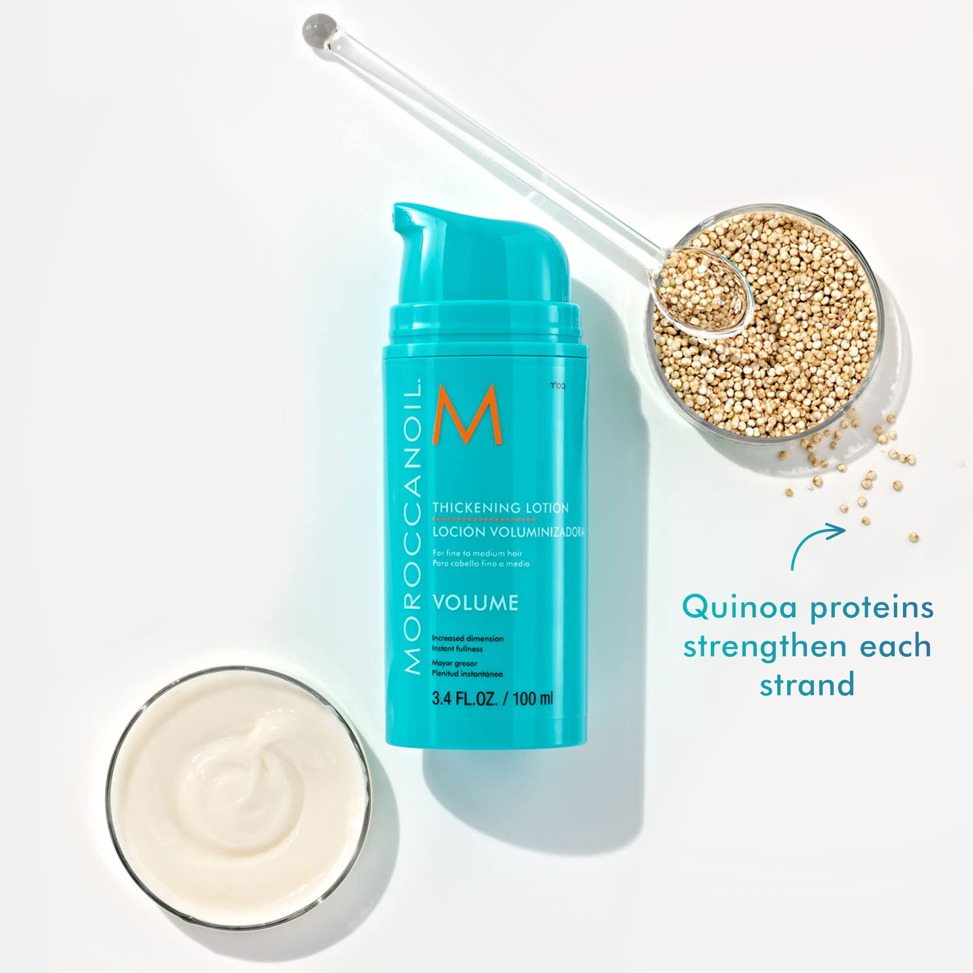 Moroccanoil Thickening Lotion 3.4 oz with argan oil, a hair styling agent for added volume and thicker-looking hair.