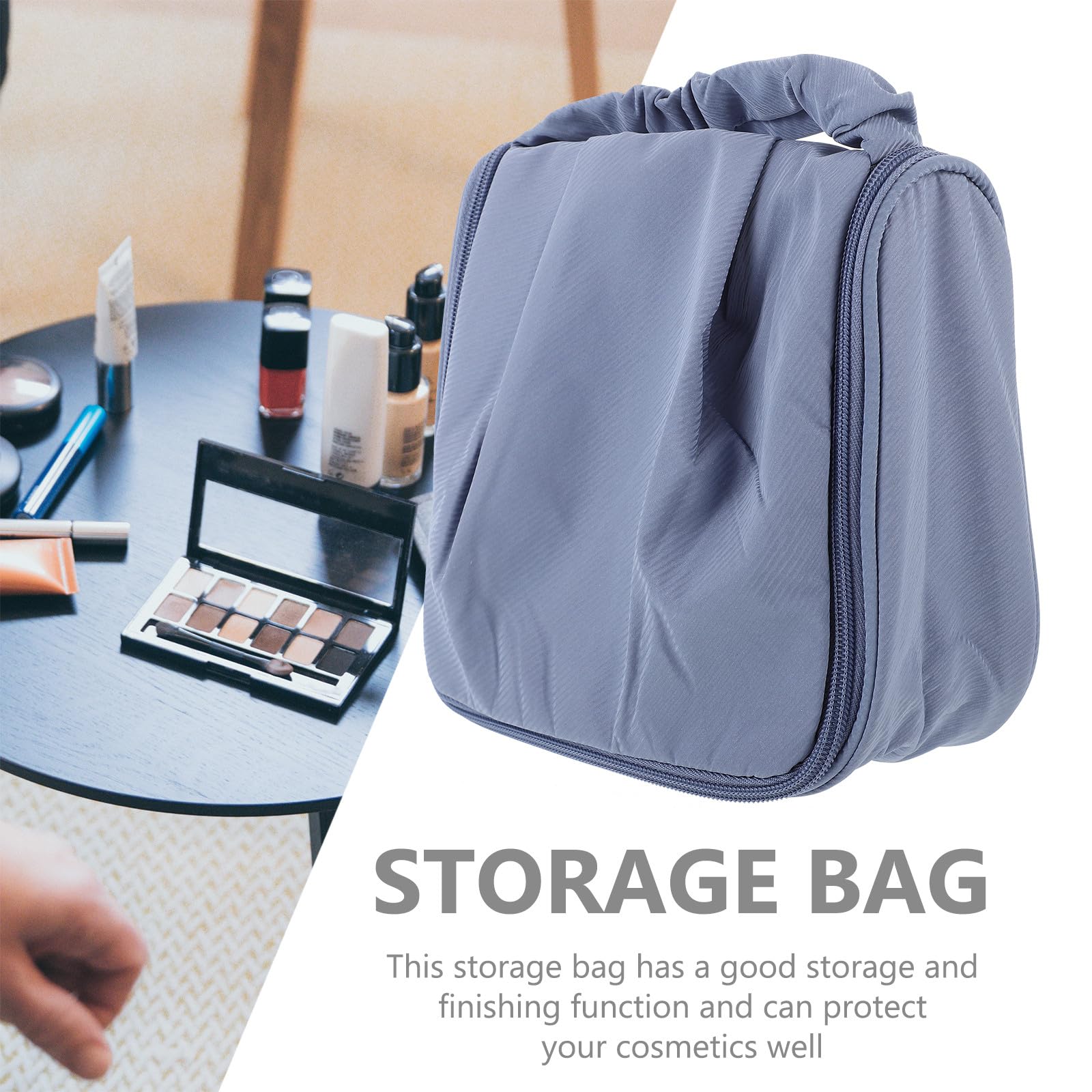Large Veemoon waterproof cosmetic case with handle, ideal for travel toiletries, makeup storage, and bathroom organization.