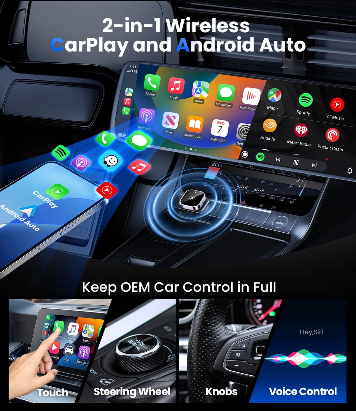 Teeran 2 in 1 Wireless CarPlay and Android Auto Adapter – product photo (Power Adapters)