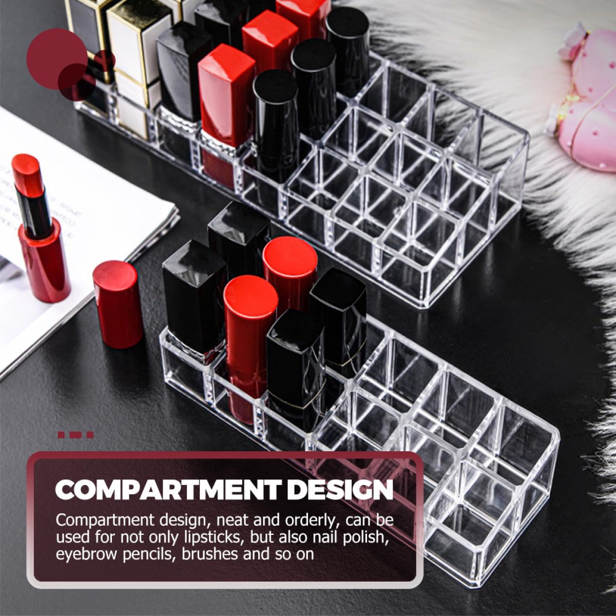Sewroro 2-piece lipstick and lip gloss organizer with 12 slots, double-layer design, thickened cosmetic storage case for vanity.