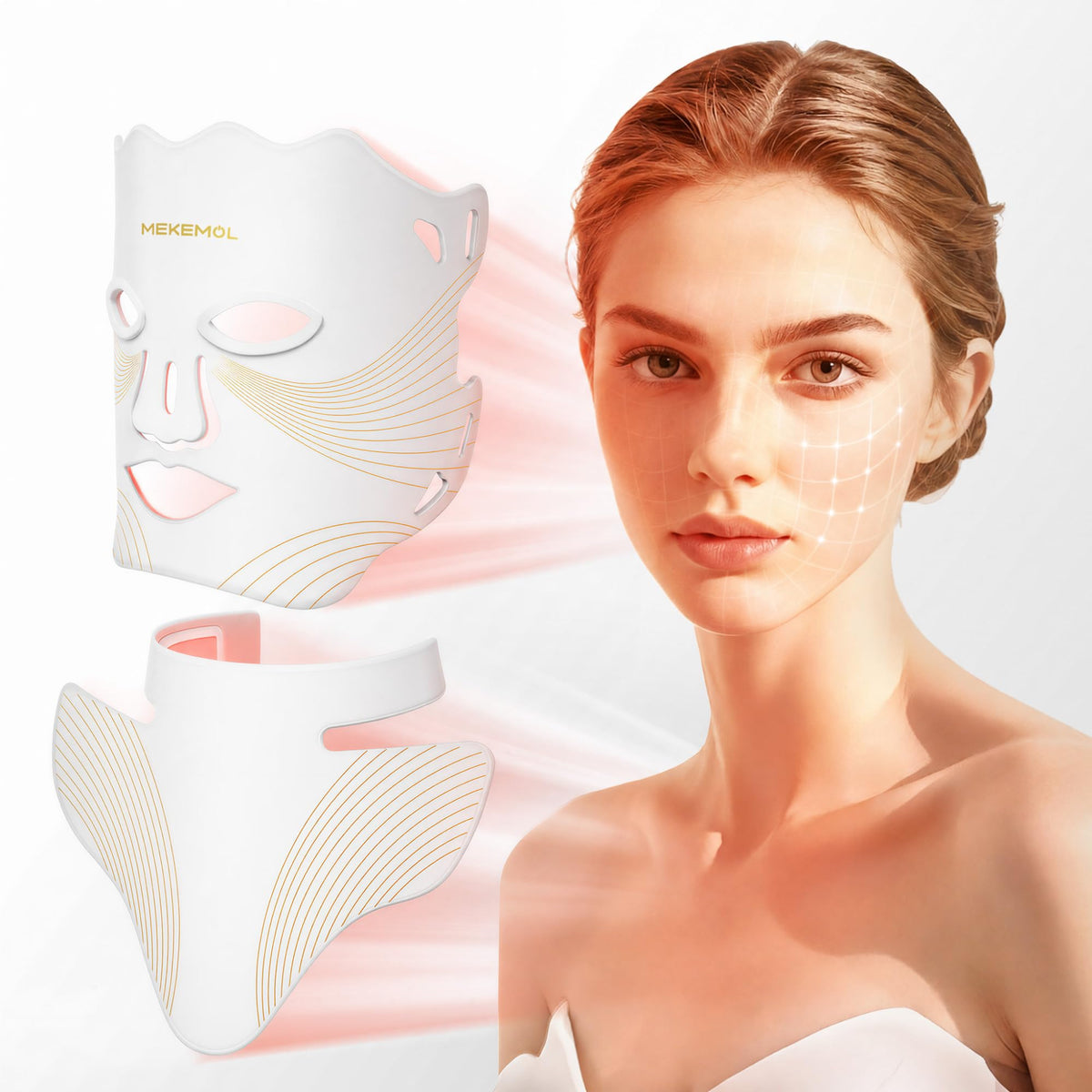 Red Light Mask for Face Neck with Eye Protection - MEKEMOL Official Imagery - 2