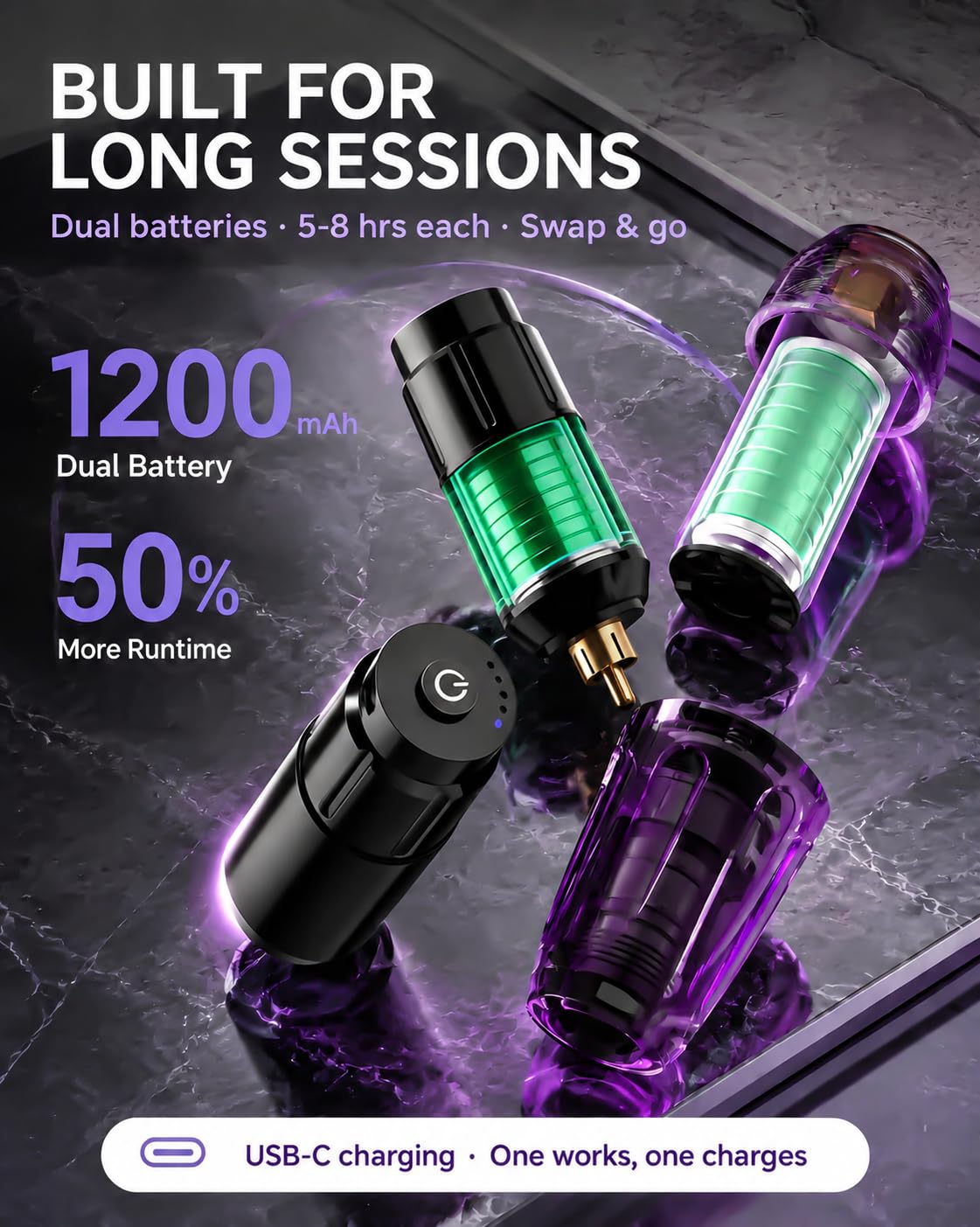 POSEIDON Wireless Tattoo Gun Kit with 2 Batteries for Beginners & Artists – product photo (Tattoo Kits)