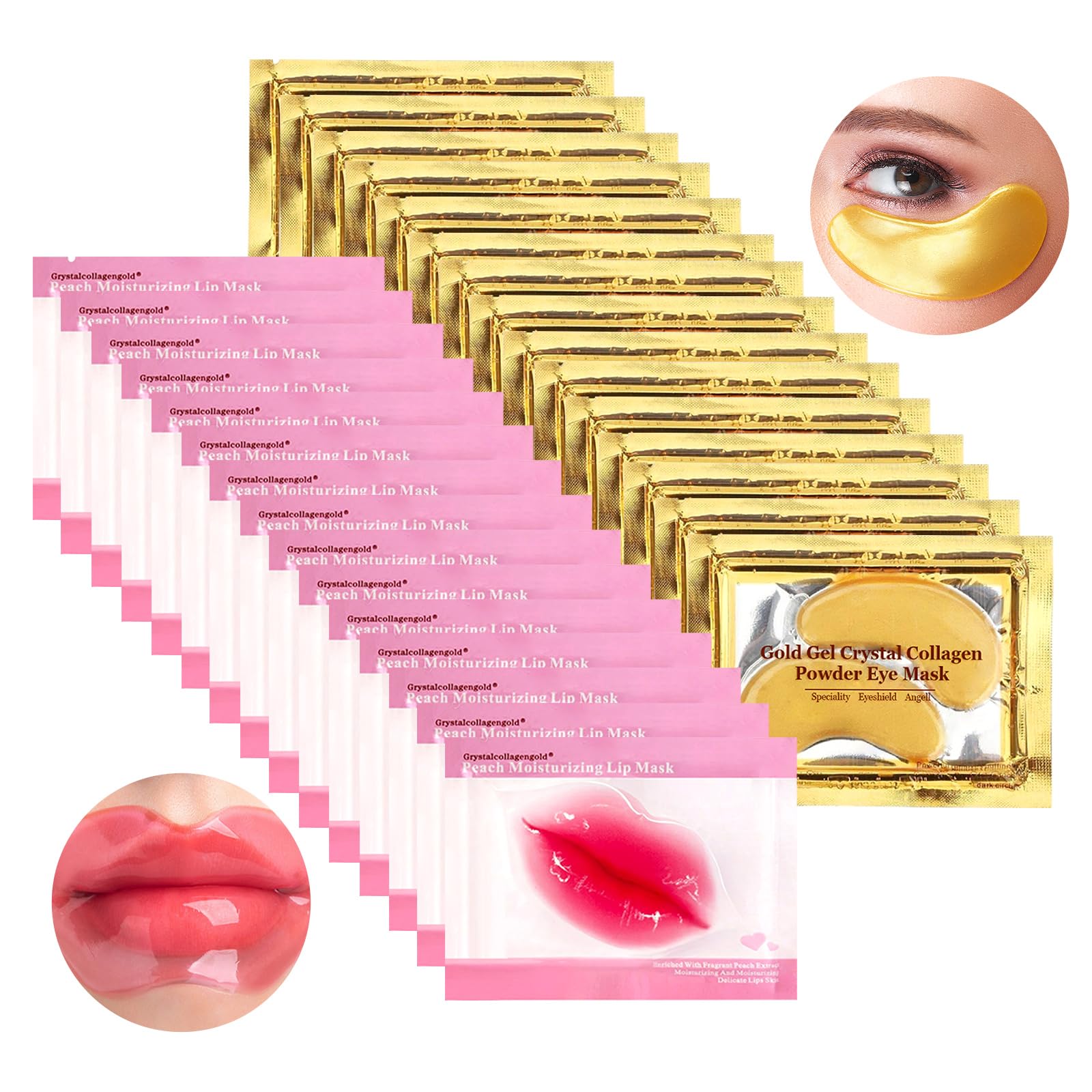 30 Pairs Lip Masks & Eye Masks,Gold Under Eye Patches for - Product Imagery