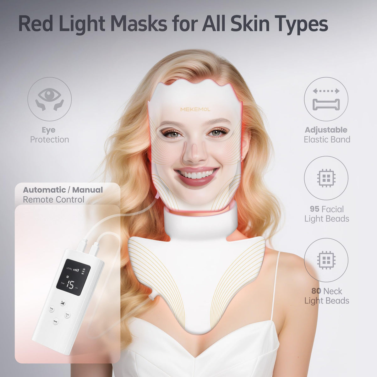 Red Light Mask for Face Neck with Eye Protection - MEKEMOL Official Imagery - 7