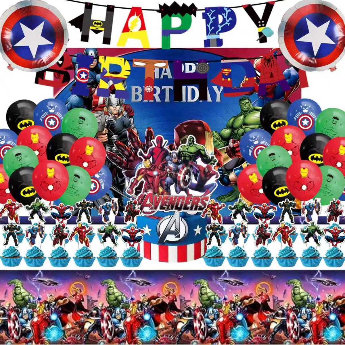 leuaxmy 46Pcs superhero Birthday Party Supplies, Avengers Party Decorations Set Include Banner, Backdrop, Balloons, Hang