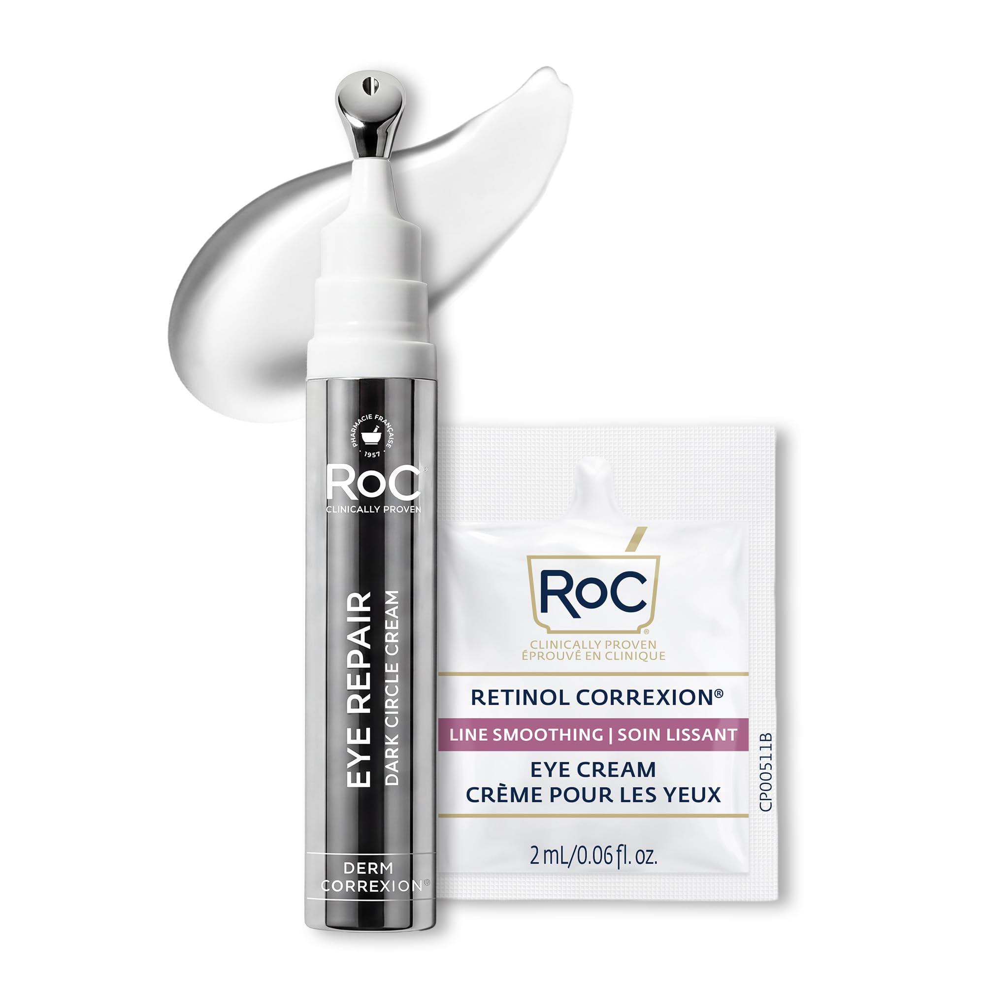 RoC Derm Correxion Retinol Eye Repair Cream for dark circles and puffiness, moisturizing skin around the eyes.