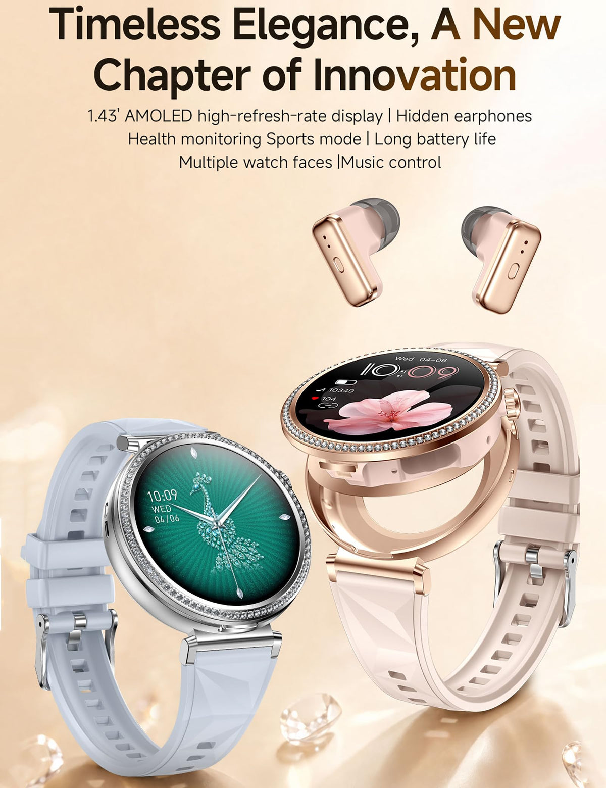Ateclouds Smart Watches with Earbuds for Women Android/iPhone, Answer Call – packaging and label