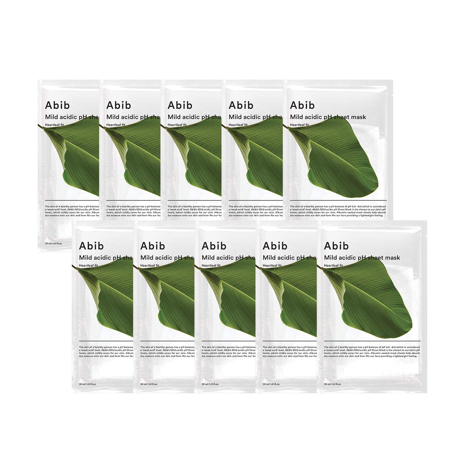 Abib Mild acidic pH sheet mask Heartleaf Fit 30ml (10pcs) - Product Imagery