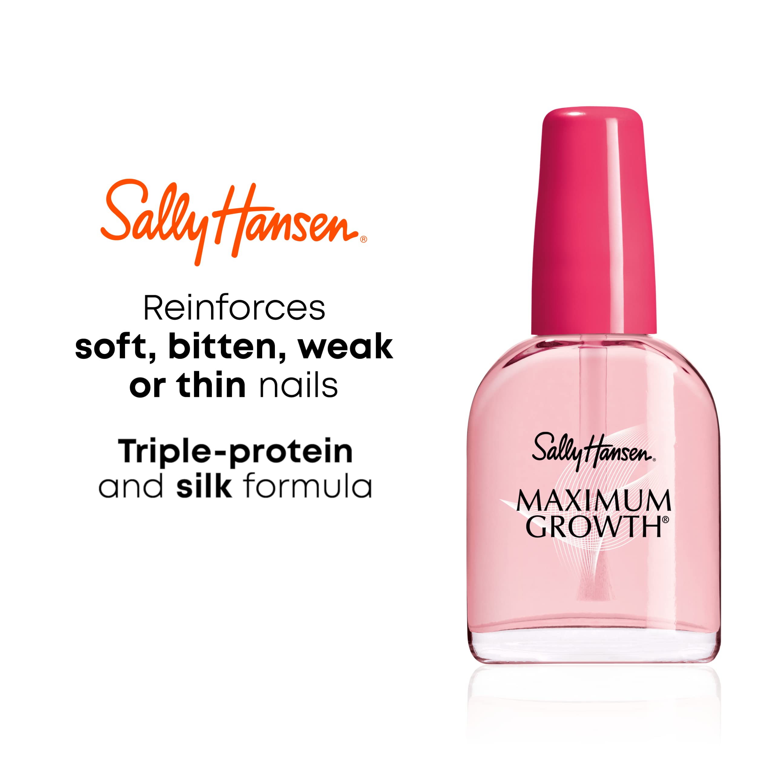 Sally Hansen Nail Treatment Maximum Growth® Nail Strengthener | Base Coat & Nail Protectant | Triple Protein & Silk Formula for Strong, Healthy Nails