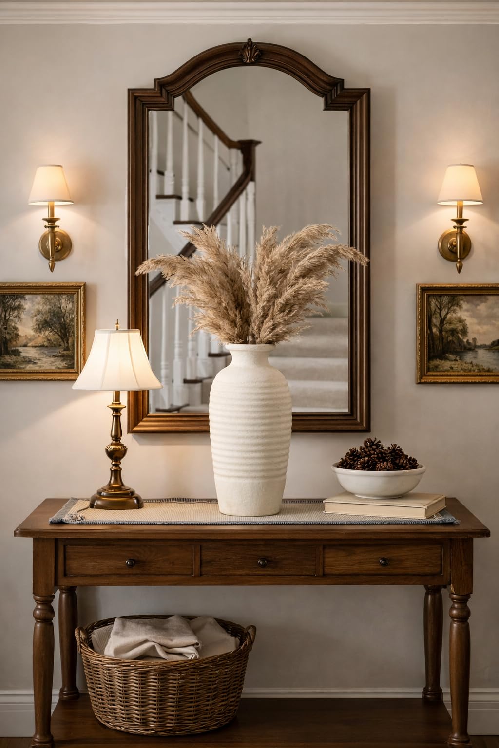 Vaseking Ceramic Natural Rustic Vase, 14.4 Inch Large Vintage Flower Threaded Decorative Farmhouse Tall Vase for Home De