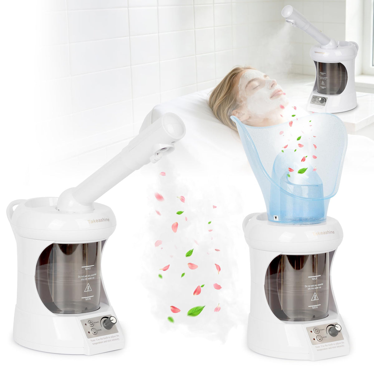 Takeashine 2 in 1 Nasal Steamer, Nano Ionic Facial Steamer with Extendable Arm, White – product photo (Facial Steamers)