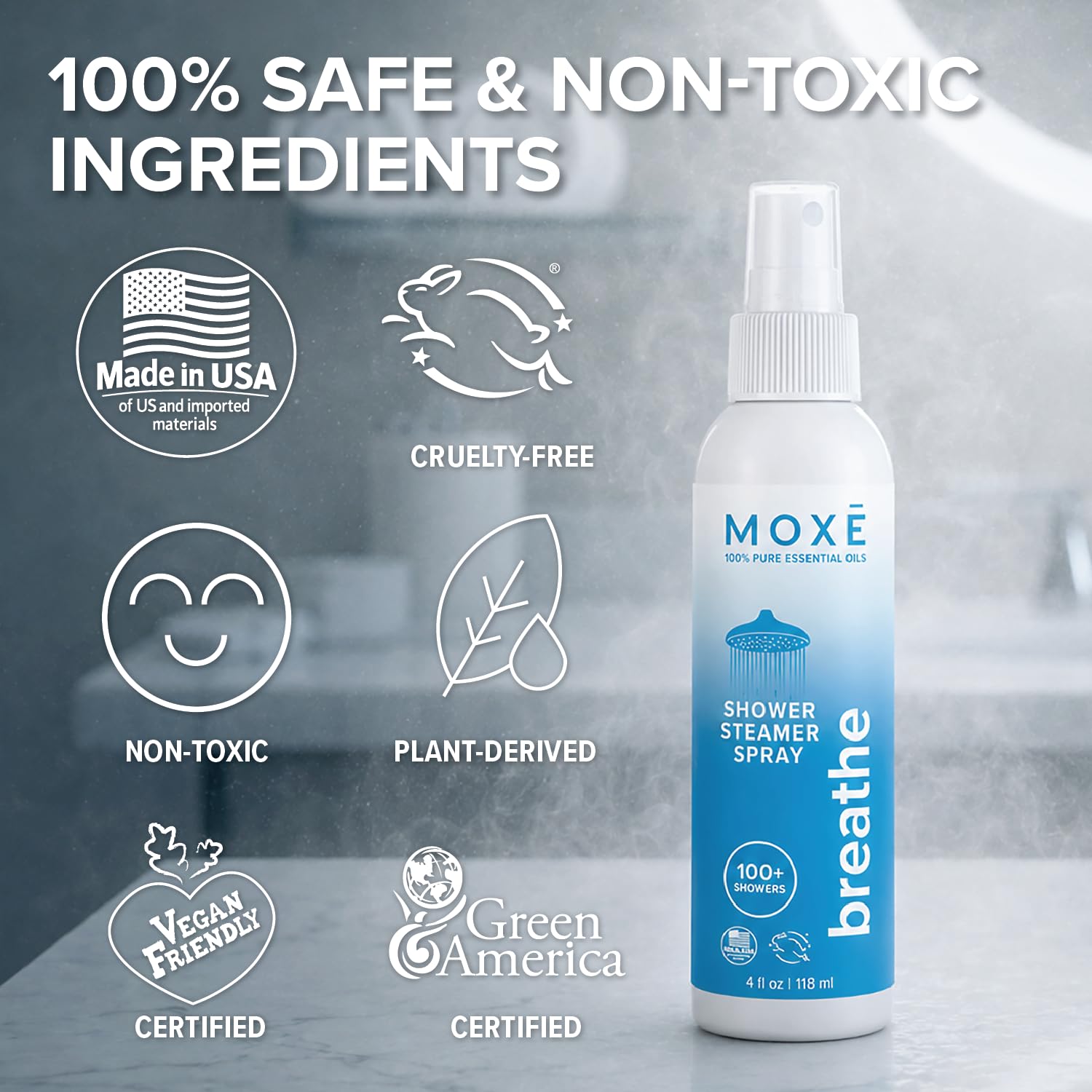 MOXĒ Breathe Shower Steamer Spray for Congestion & Sinus Relief, 4oz