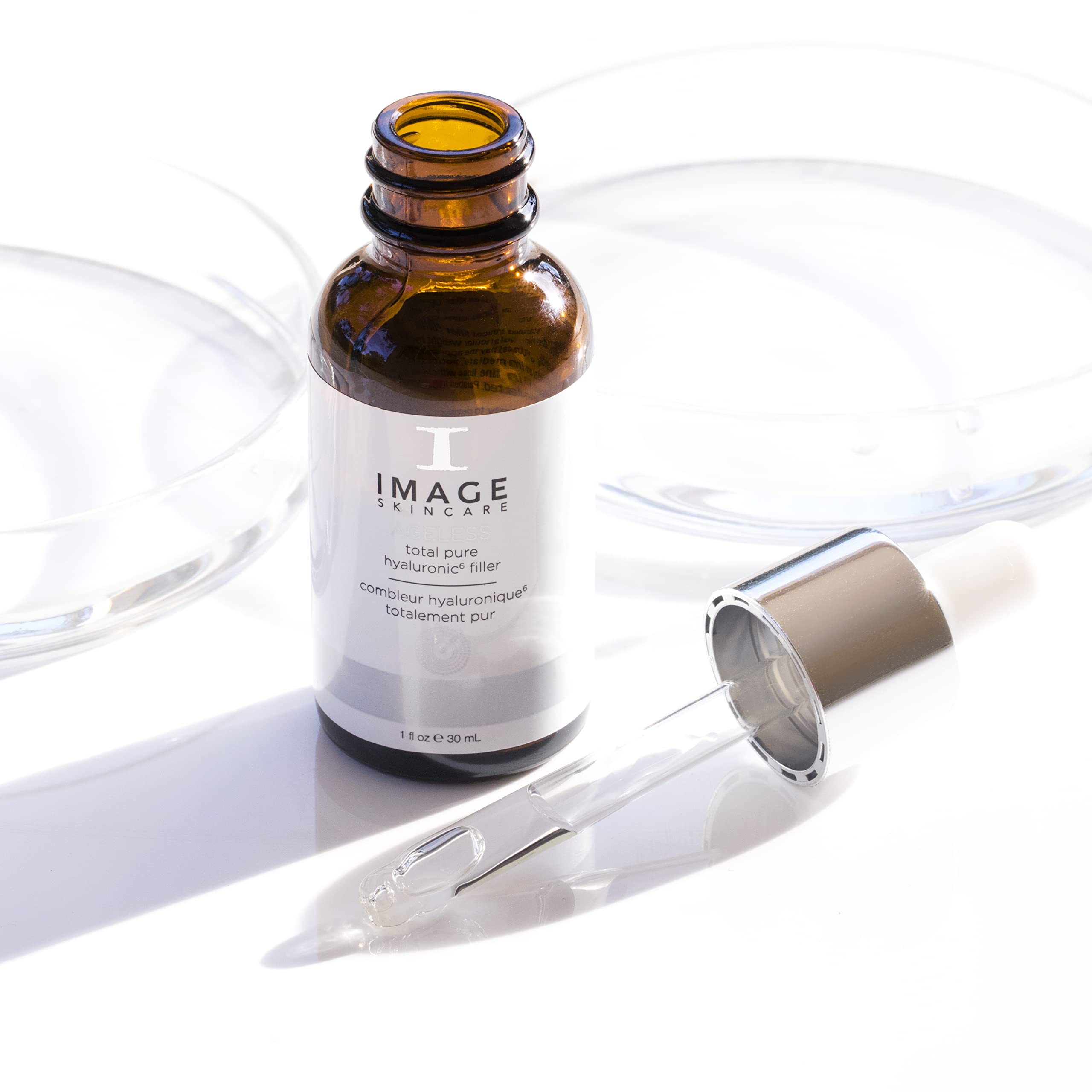 IMAGE Skincare AGELESS Total Pure Hyaluronic 6 Filler skin moisturizer in 1 fl oz bottle, smooth and hydrating facial serum.