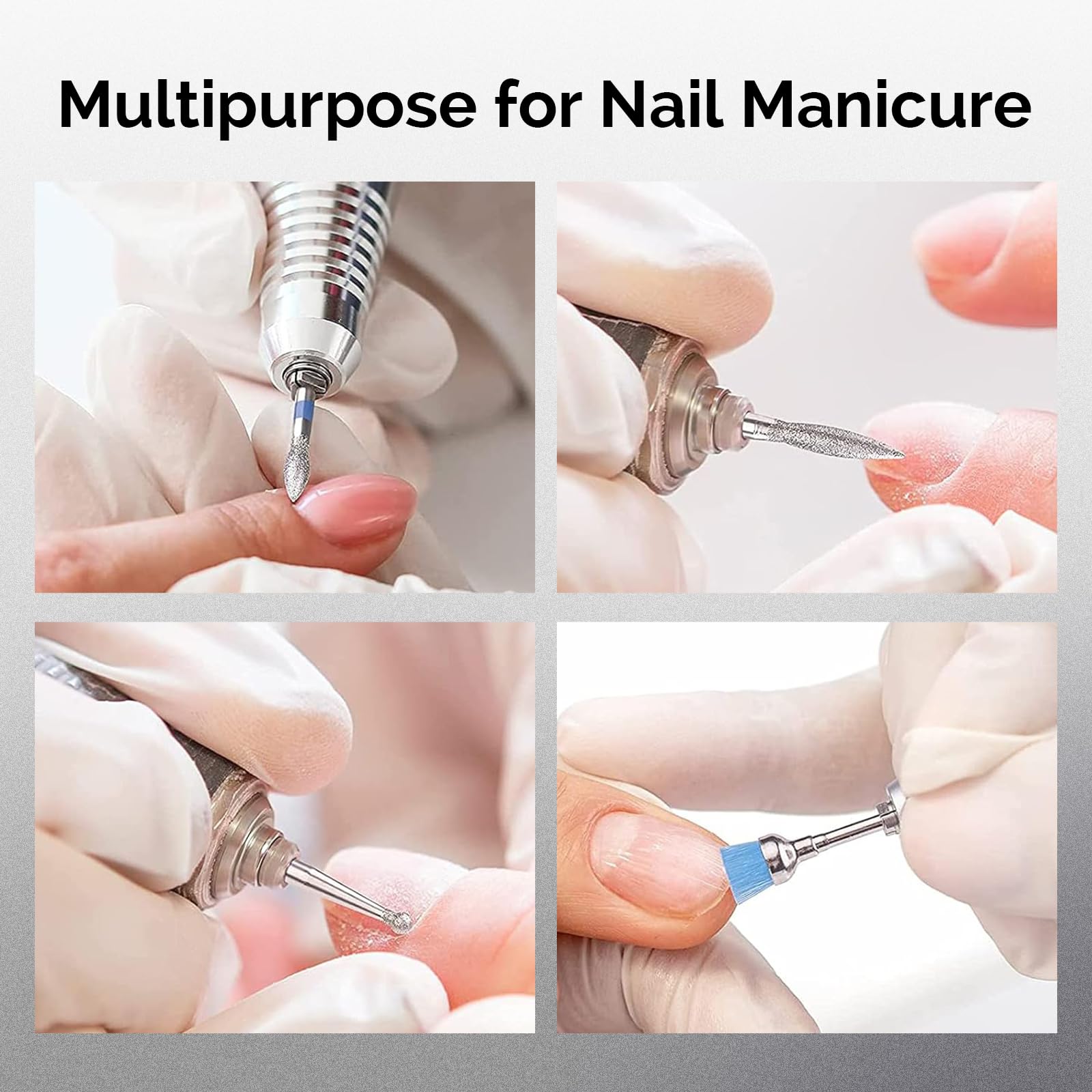 MelodySusie 10pcs Nail Drill Bits Diamond Cuticle Set Silver