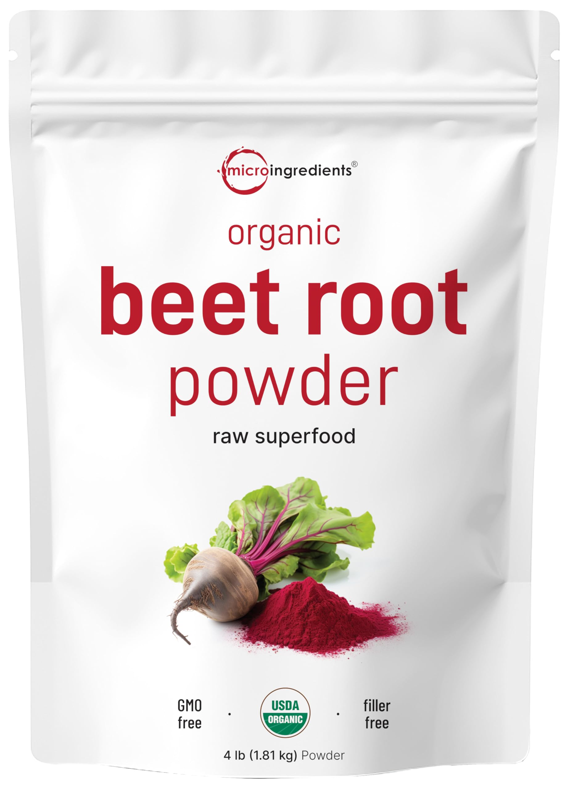 Micro Ingredients Organic Beet Root Powder, 4lb (64 oz) - Product Imagery