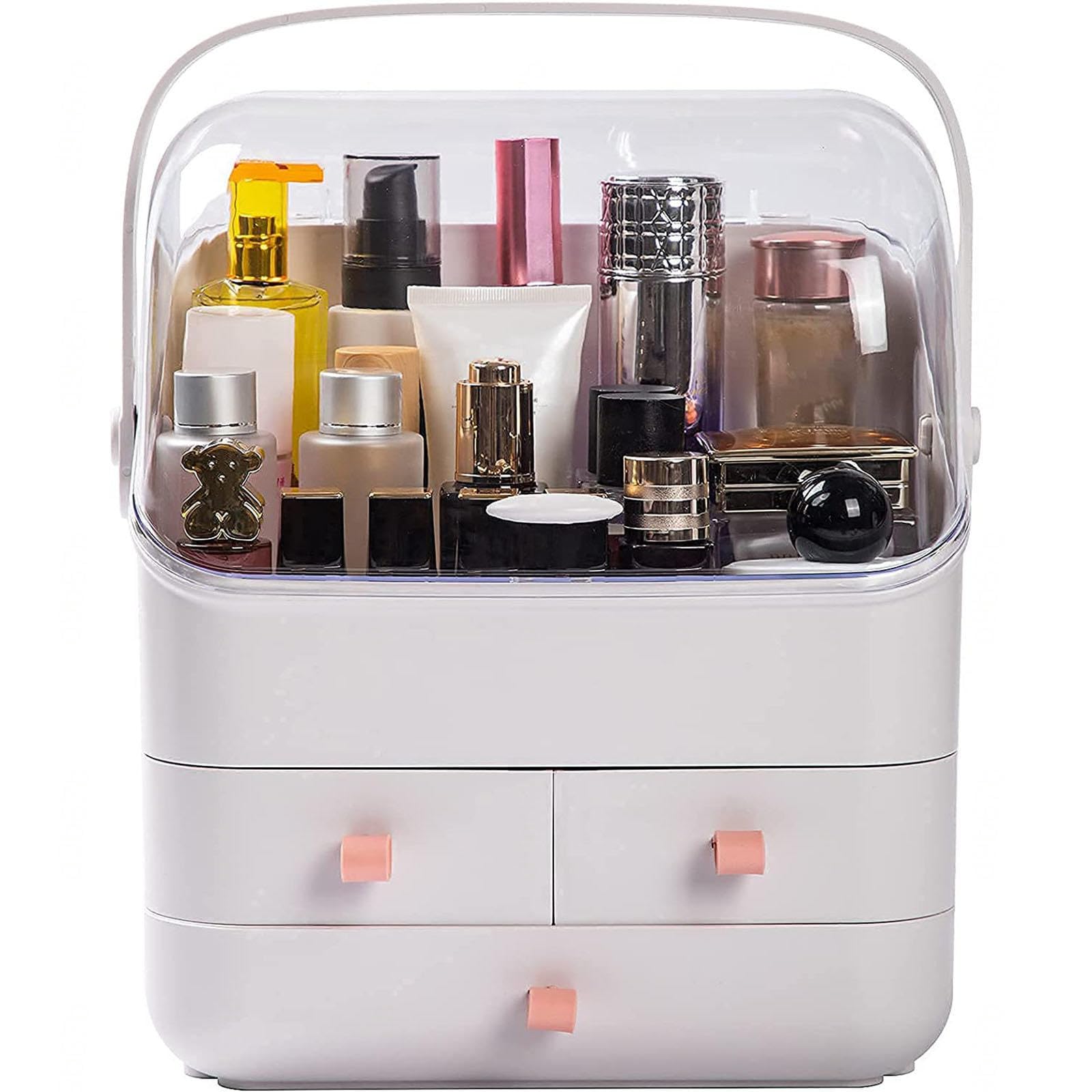 VIDECOR Organize Beauty Waterproof Dustproof Makeup Organizer Box for Bathroom, Dresser, Countertop & Bedroom Storage,White