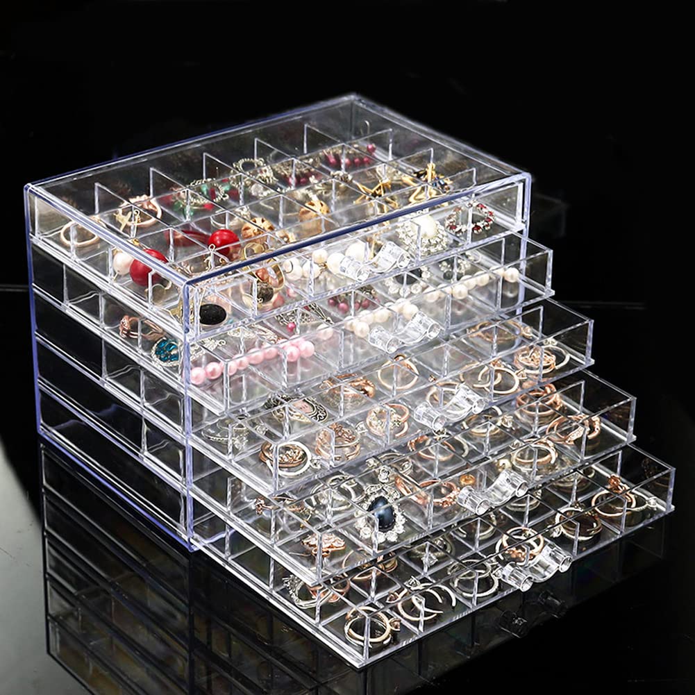 YUFONG Earring Storage Box Organizer 5 Drawers with 120 Small Compartments
