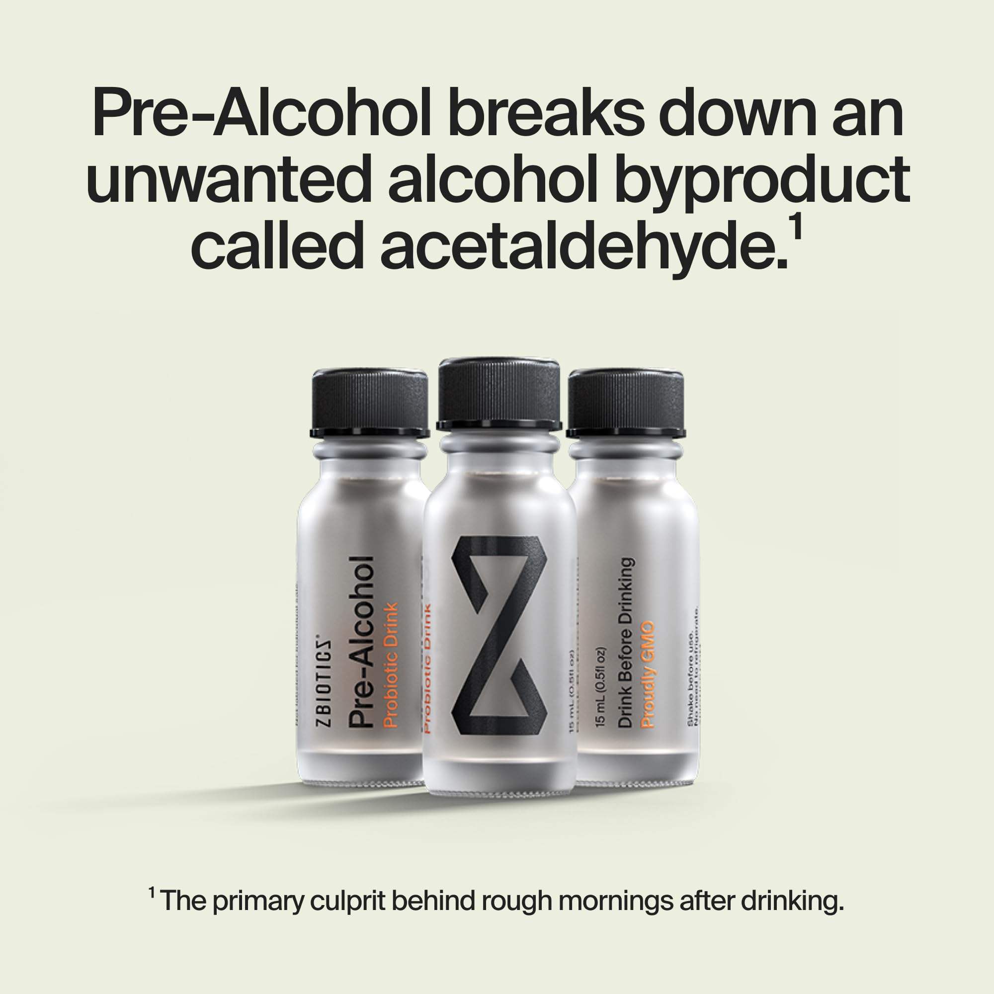 ZBiotics Pre-Alcohol Probiotic Drink 3-pack, dietary supplement with probiotic formula designed to support liver health and digestion.