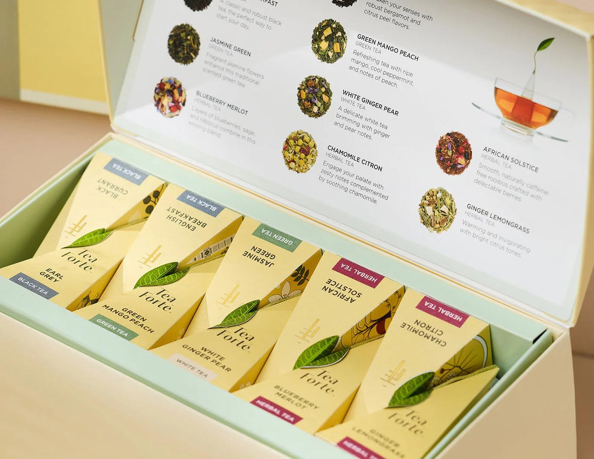 Tea Forte Tea Sampler, 20 Pyramid Infuser Bags, Premium Tea Gift Set – product photo (Tea Samplers)