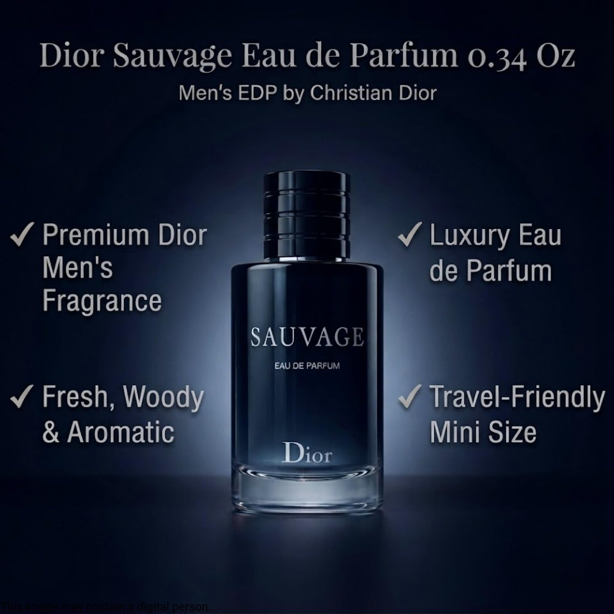 Sauvage by Christian Dior for Men 0.34 oz Eau de Parfum Travel Size – back view and specifications