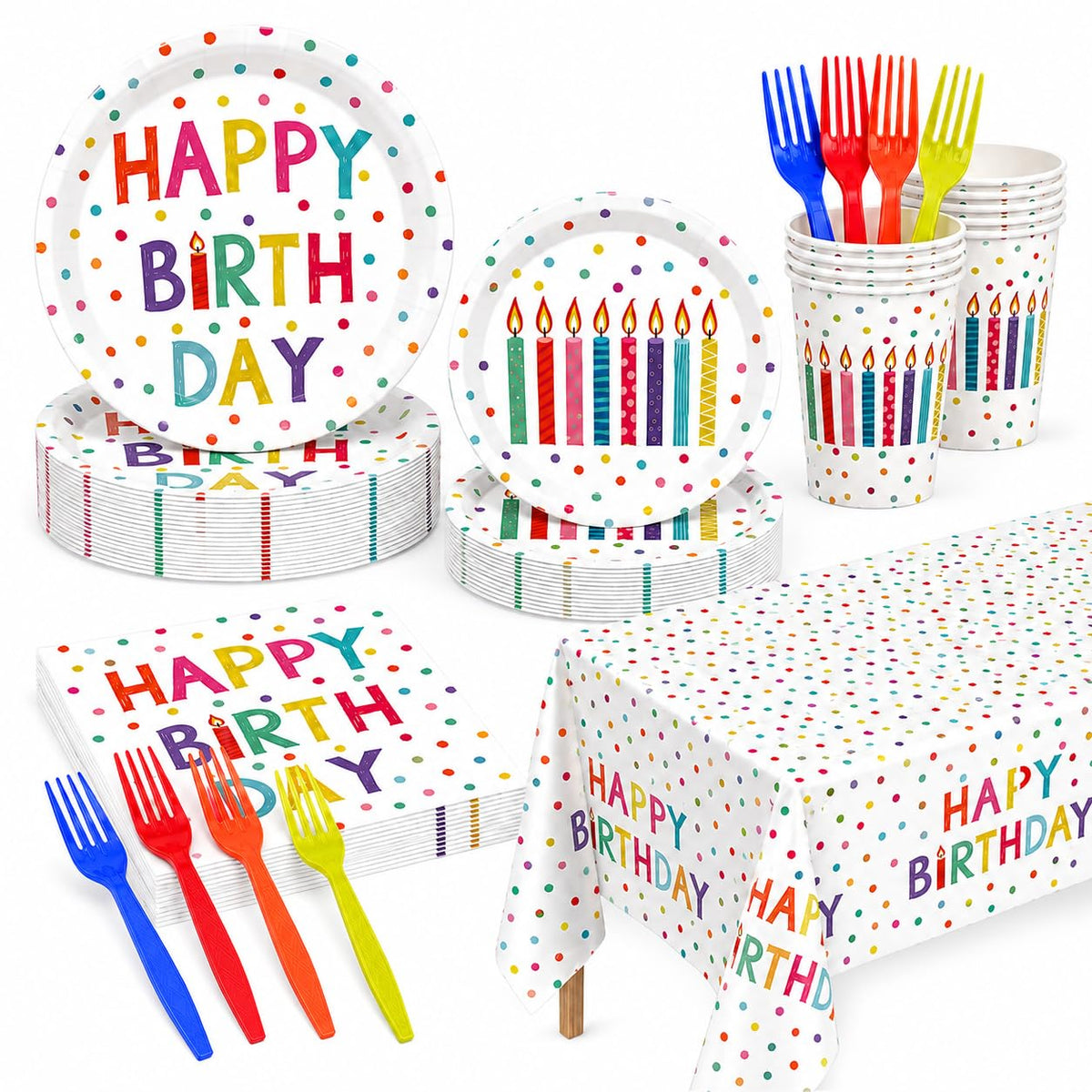 RVXHUA Colorful Polka Dot Party Decorations, Disposable Happy Birthday Plates – Multicolor