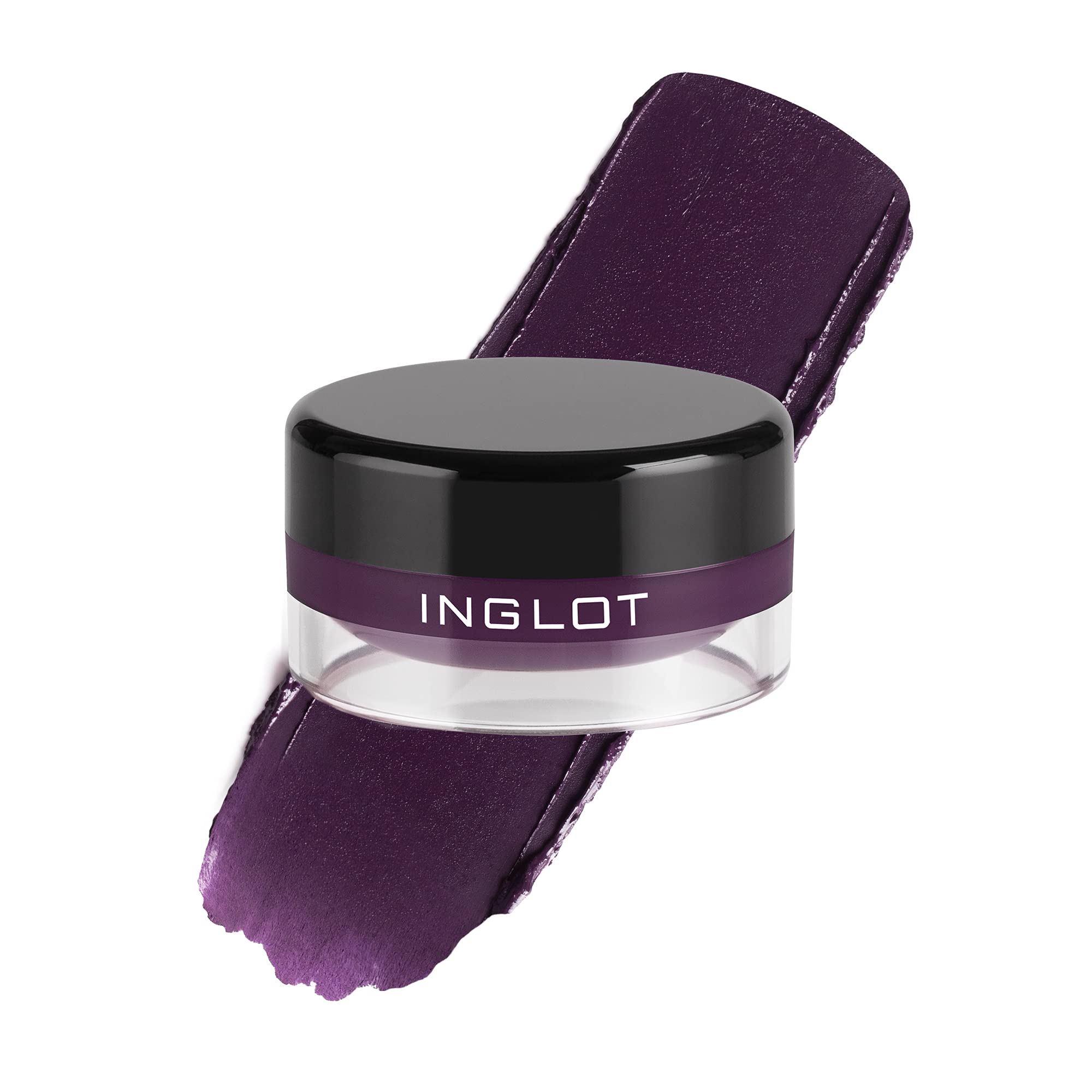 Inglot AMC Eyeliner Gel Plum 74 in 5.5g jar, showcasing deep purple gel eyeliner on a white background.