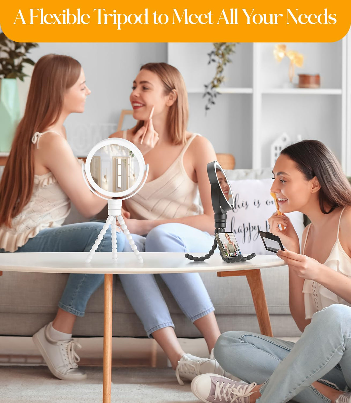 Gospire 5.85” Tripod Travel Makeup Mirror with Light and Magnification – back view and specifications