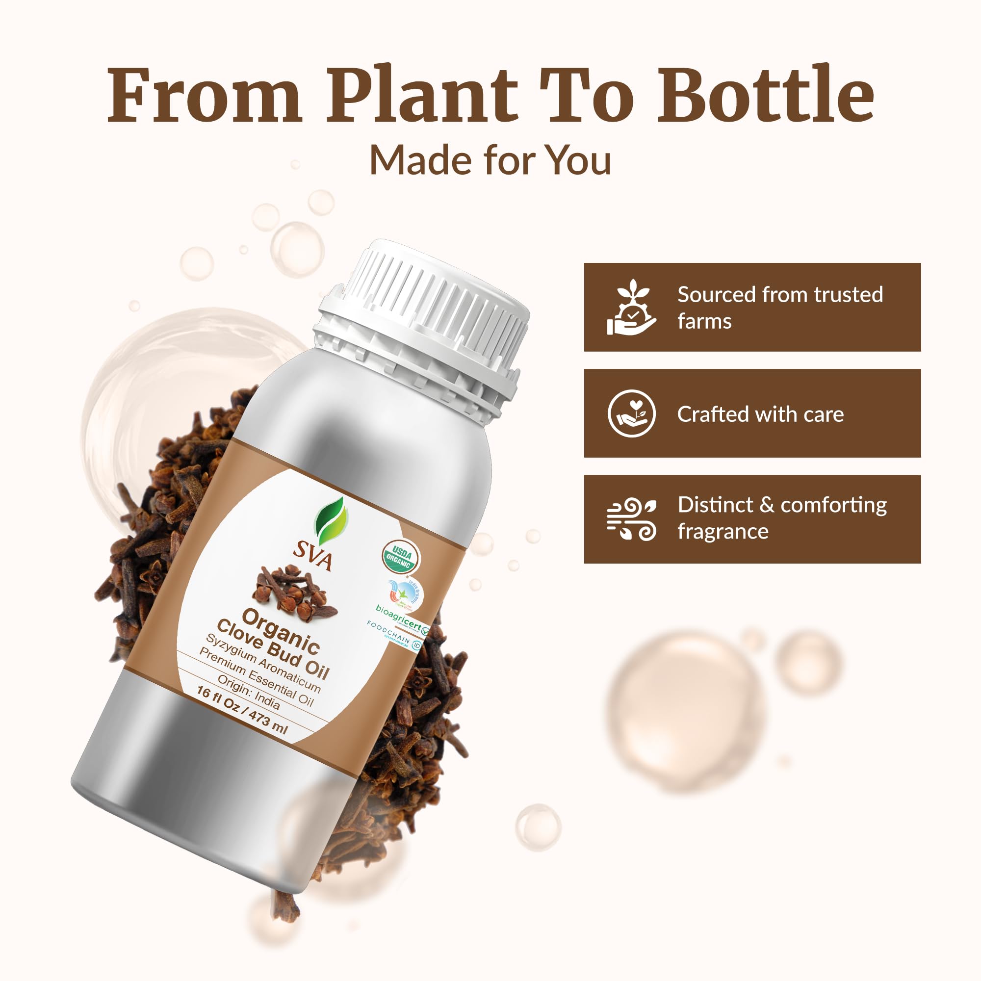 SVA Organics Organic Clove Bud Essential Oil 16oz Bulk