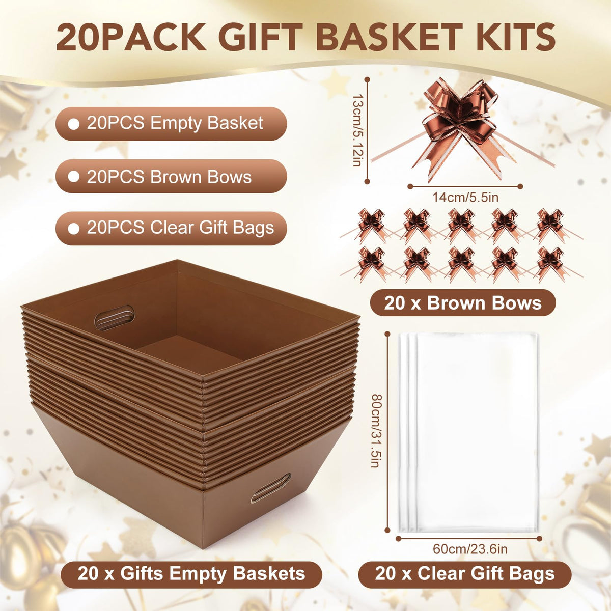 AFOROEOA 20PACK Baskets for Gifts Empty 12x10x4 Thick Brown - AFOROEOA Official Imagery - 3
