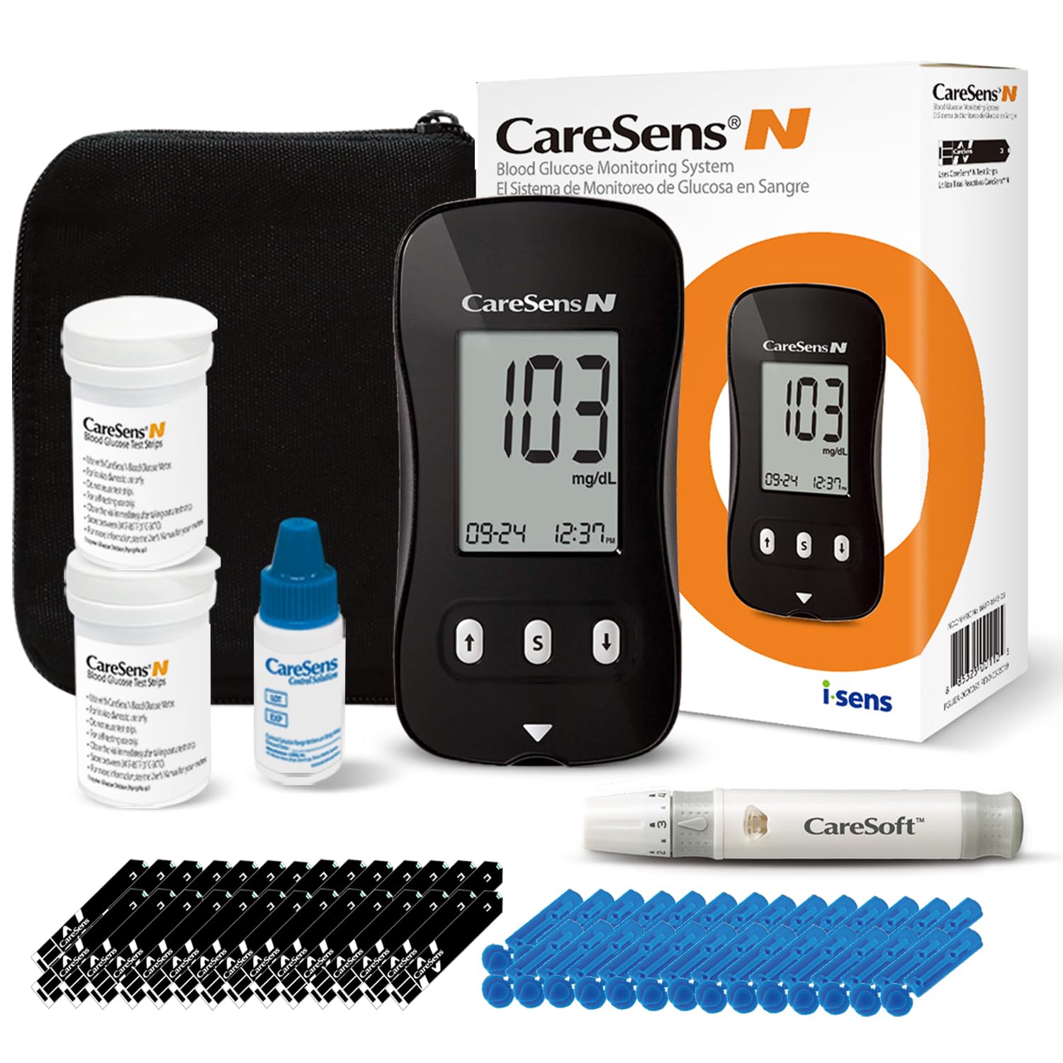 CareSens N Blood Glucose Monitor Kit with 100 Blood Sugar Test - Product Imagery
