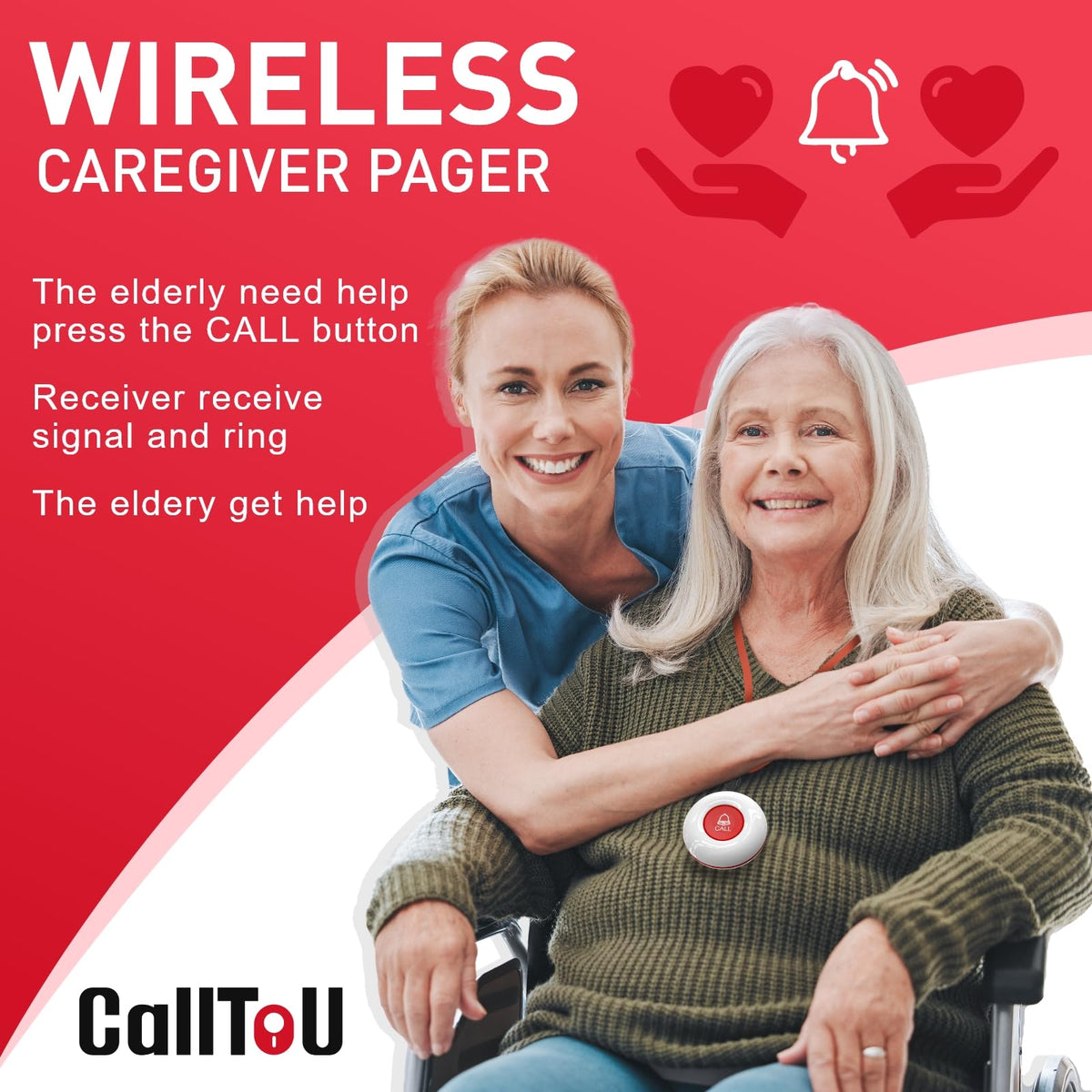 CallToU Caregiver Pager with 2 Wireless Call Button for - CallToU Official Imagery - 3