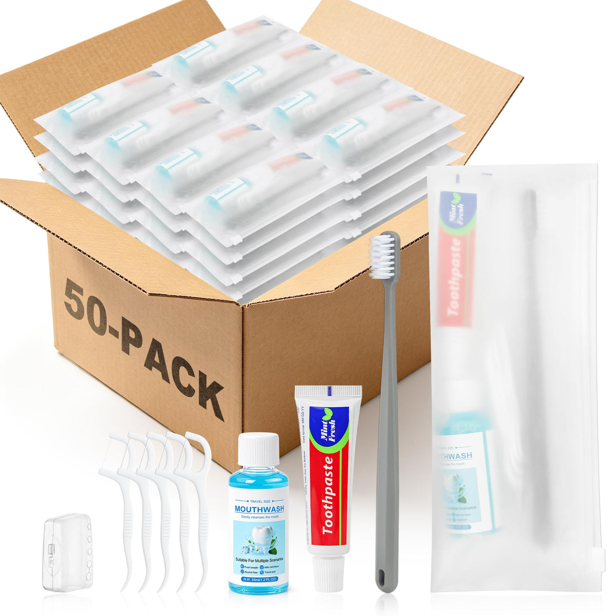 Kocpudu Travel Toothbrush kit Bulk, 5-in-1 Travel Dental kit (50-Pack) – product photo (Dental Care Kits)