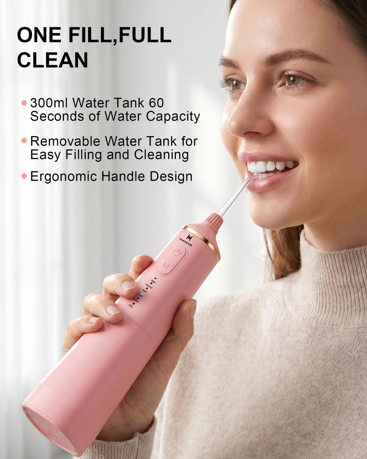 HUACO CARE Upgraded Water Flosser 300ml Large Tank, 5 Modes Professional Cordless Oral Irrigator, High-Pressure Pulse Wa