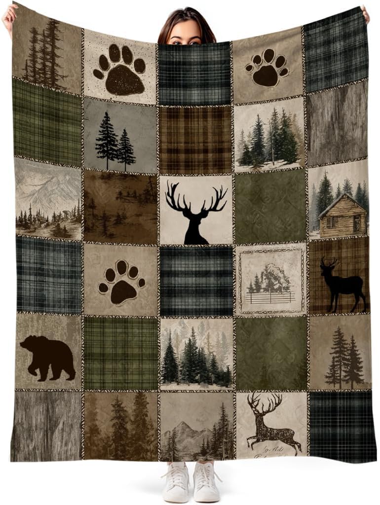 DEMCEAR Rustic Cabin Forest Vintage Patchwork Plaid Blanket, 60x80 Inch – product photo (Throws)