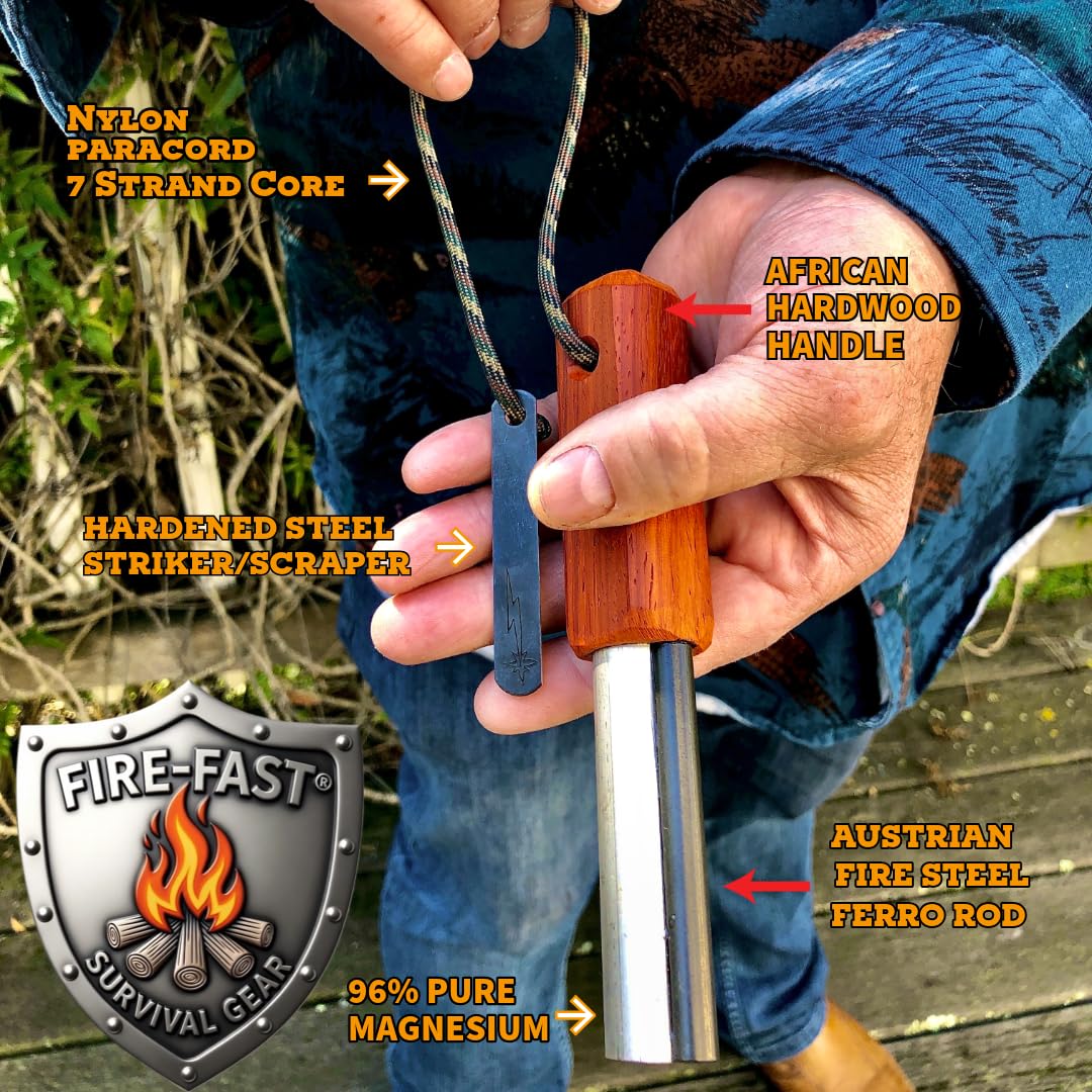 Fire-Fast Trekker. Best Emergency Waterproof Survival Fire Starter. Magnesium and Euro Fire Steel Ferro Rod. Compact Dur