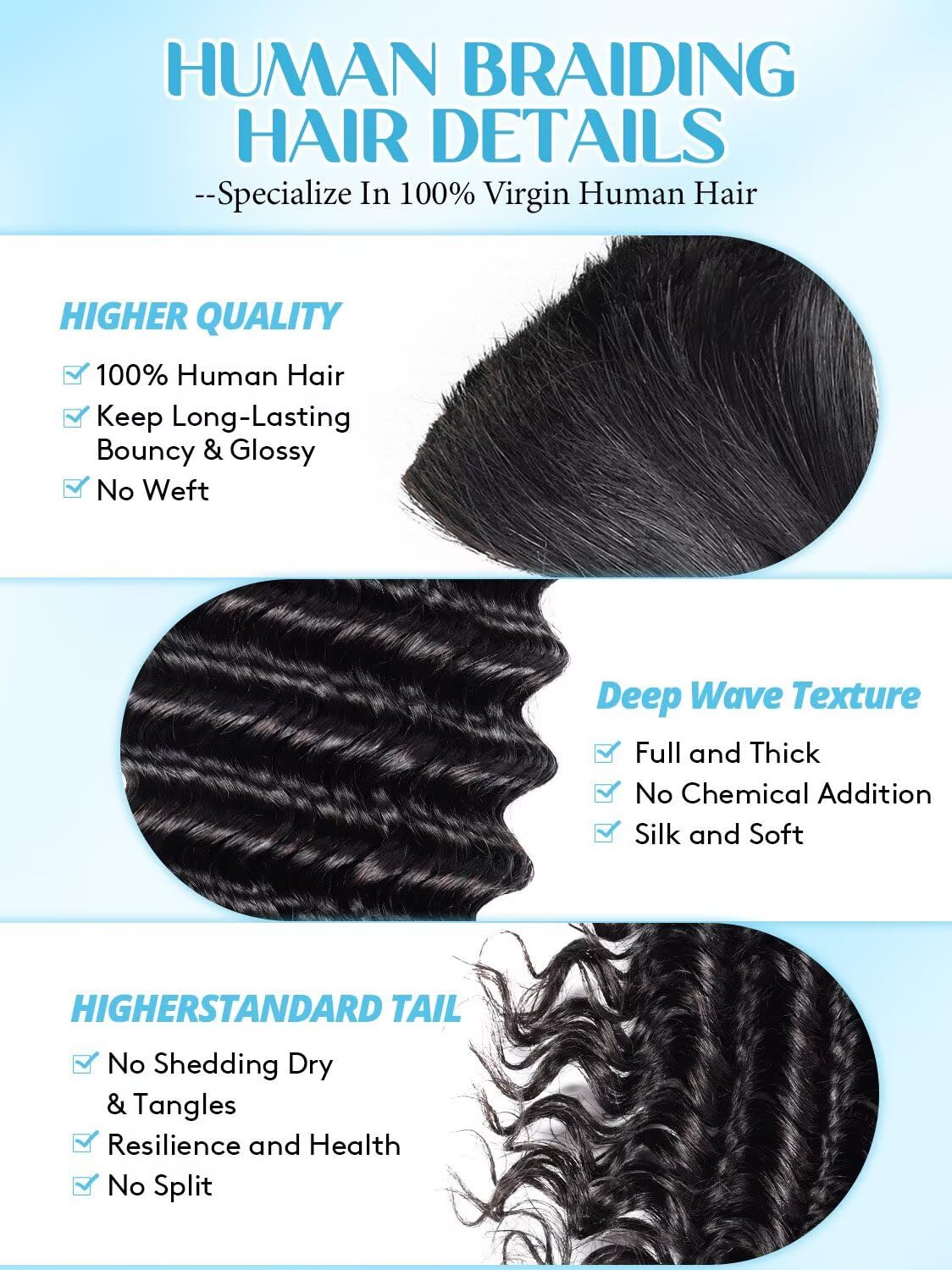 WIGGSALONG Boho Hair for Braiding, 18 Inch Curly Virgin Human Braiding Hair for Women,100g 2 Bundles Natural Black，12A K