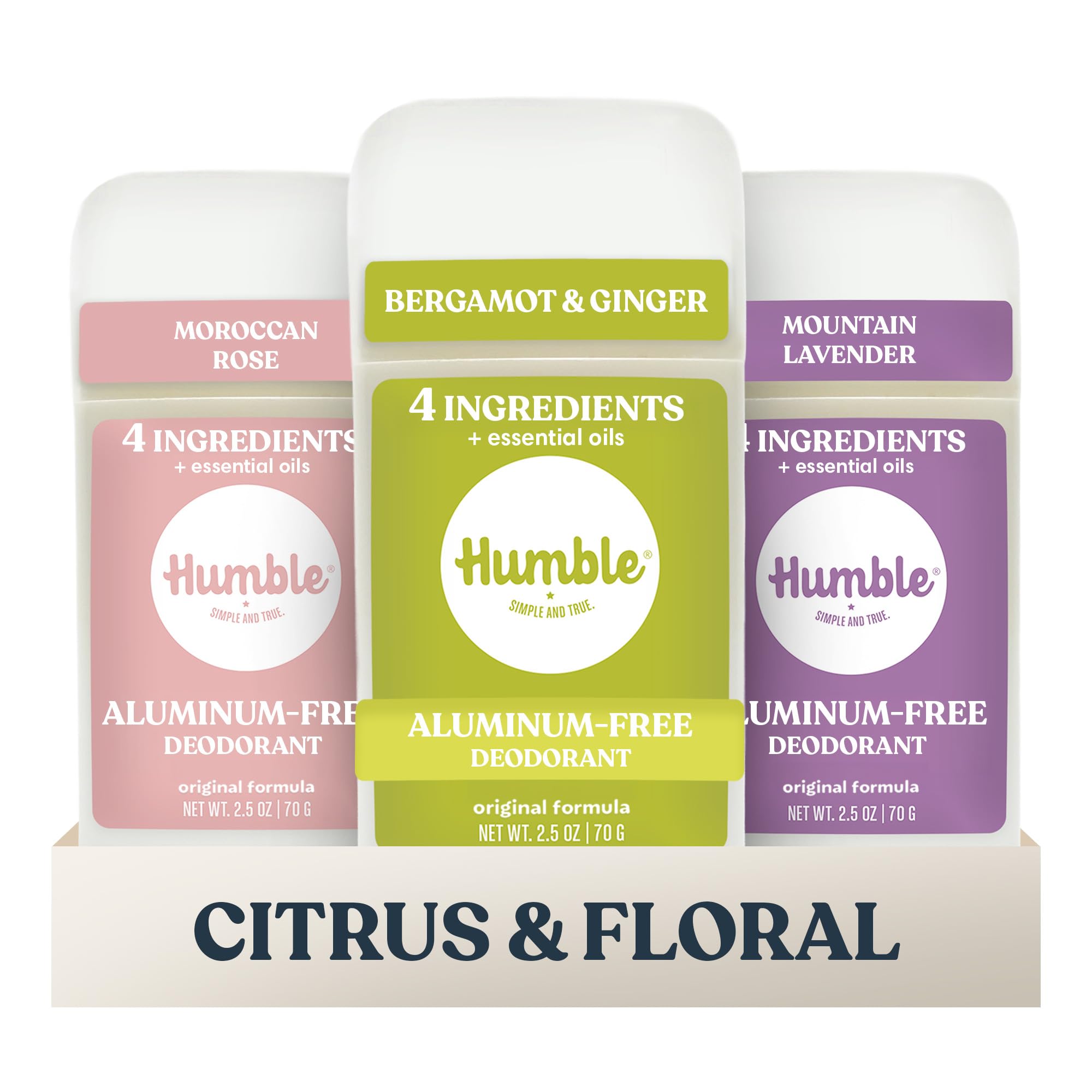 Humble aluminum-free deodorant variety pack with three natural body deodorants from Humble Simple and True.