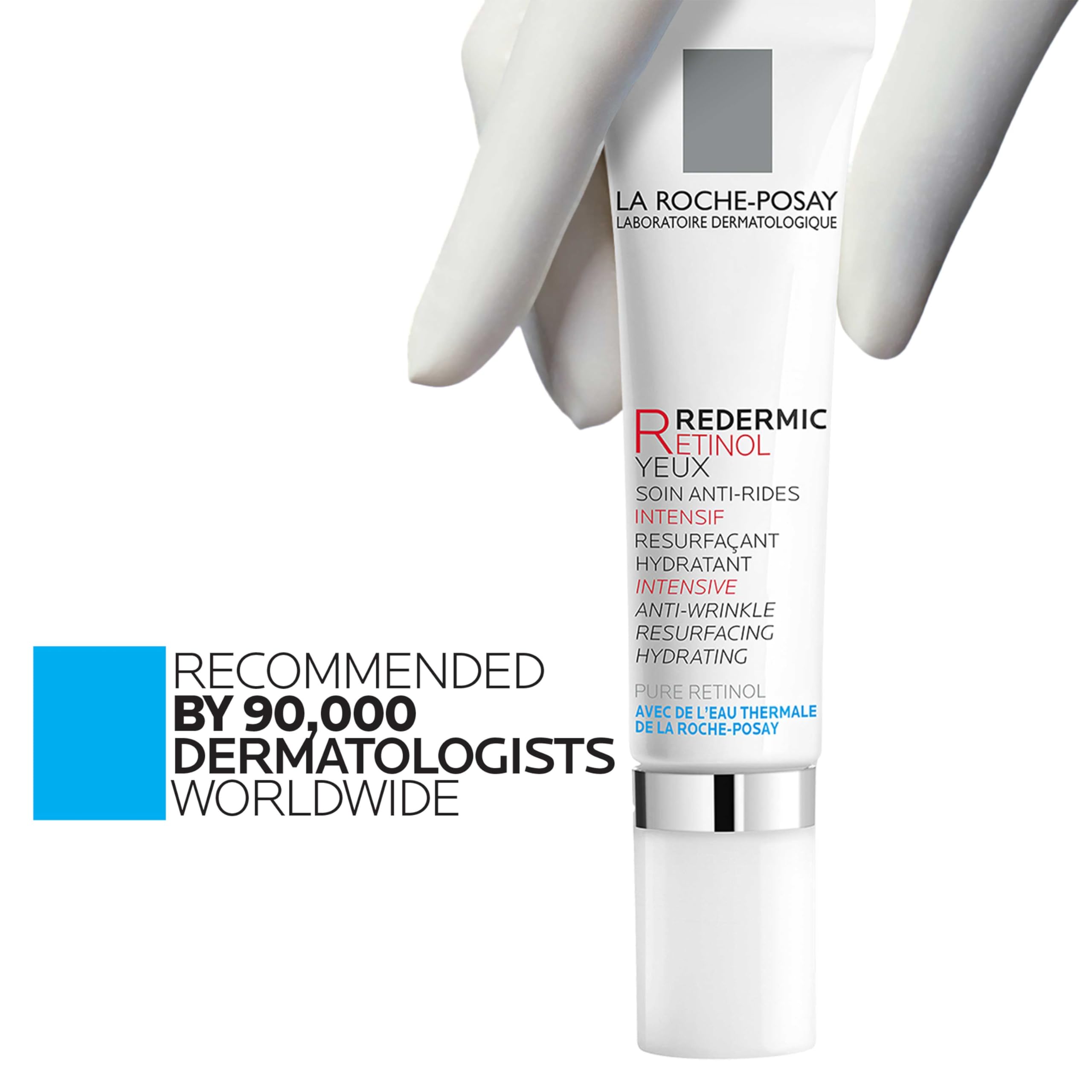 La Roche-Posay Redermic R Retinol Eye Cream with caffeine in a 0.5oz jar, designed for reducing puffiness and fine lines around eyes.