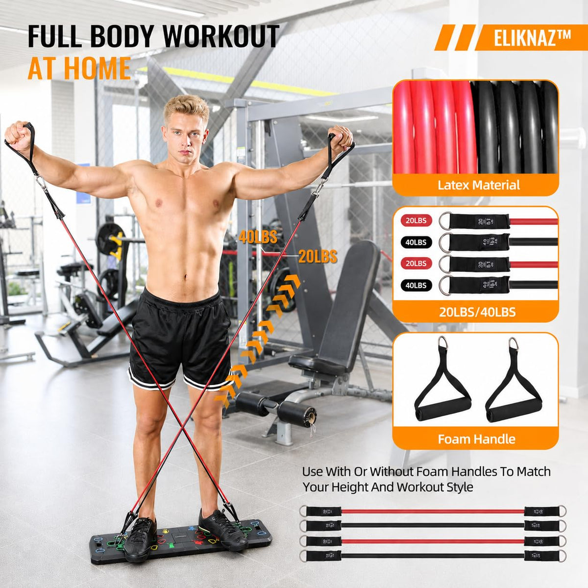 ELIKNAZ Portable Push Up Board Gym Kit 25-in-1, Foldable Push Up Station & Exercise Board Workout Set with 20 Accessorie