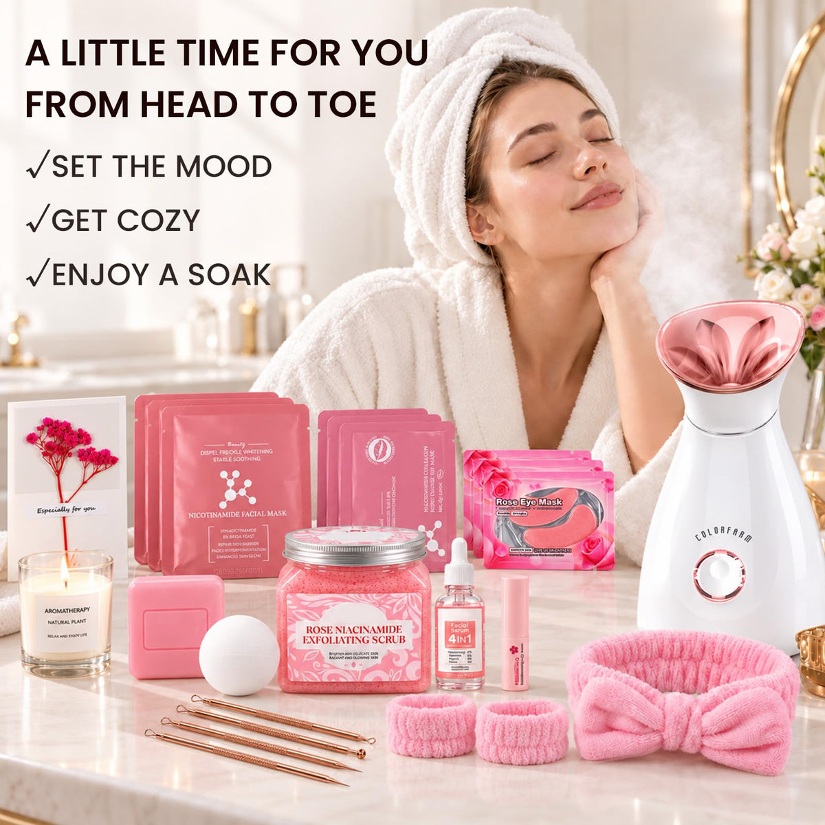 Facial Steamer Spa Gift Set with 12 Skin Care Essentials - colorfarm Official Imagery - 5
