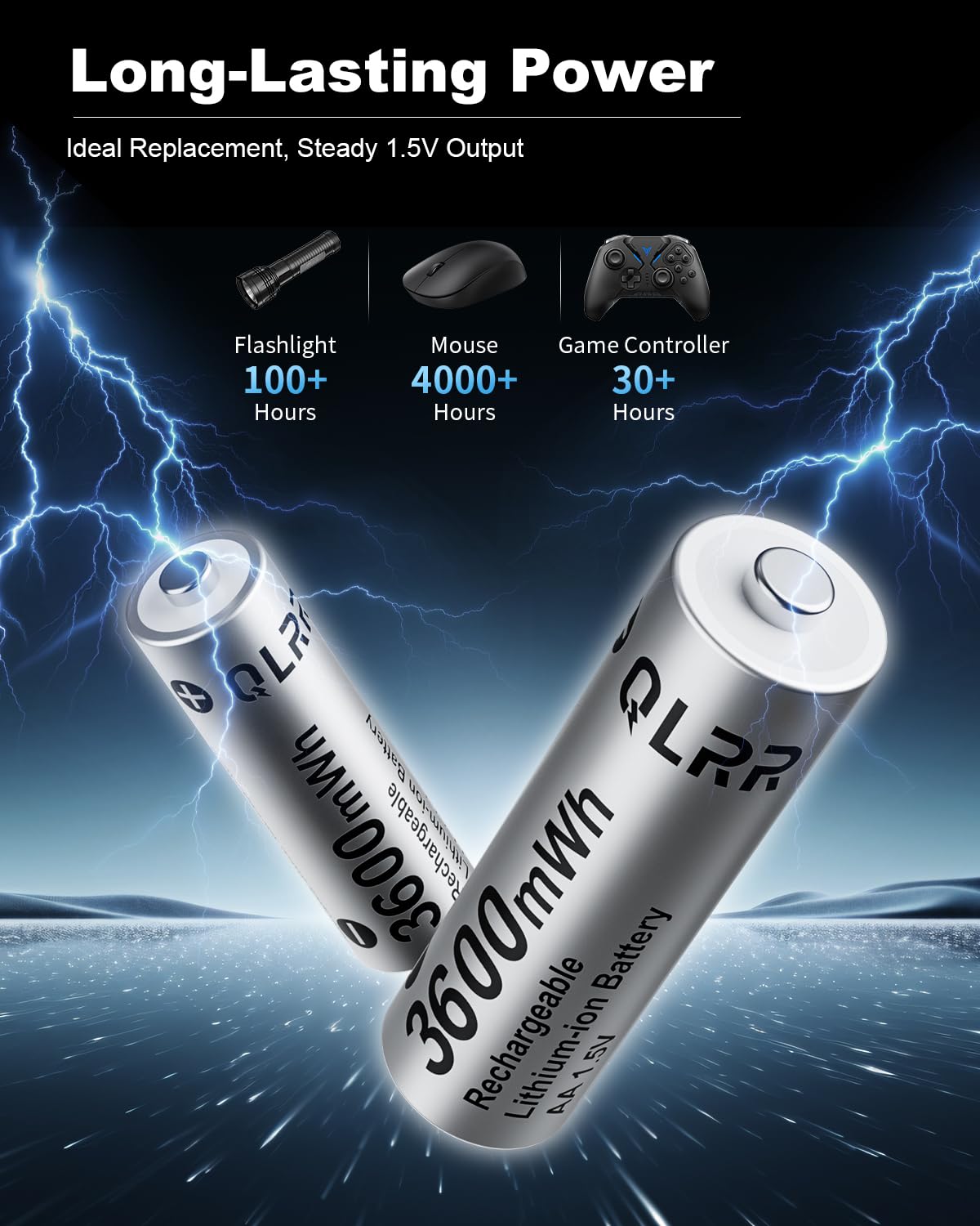 Rechargeable 8AA 8AAA 1 5V Lithium Batteries 3600 1300mWh 16 - QLRR Official Imagery - 7