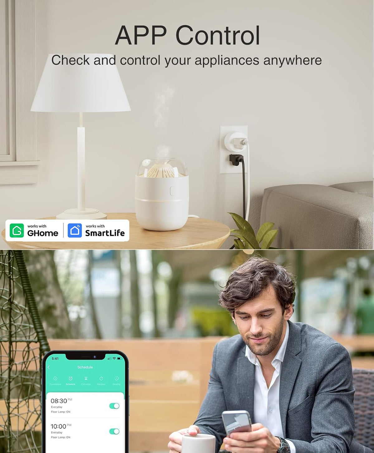 GHome Smart Plug Mini, WiFi Smart Outlet Plug Works with Alexa and Google Home, Timer Outlet with APP Control, 2.4GHz Ne