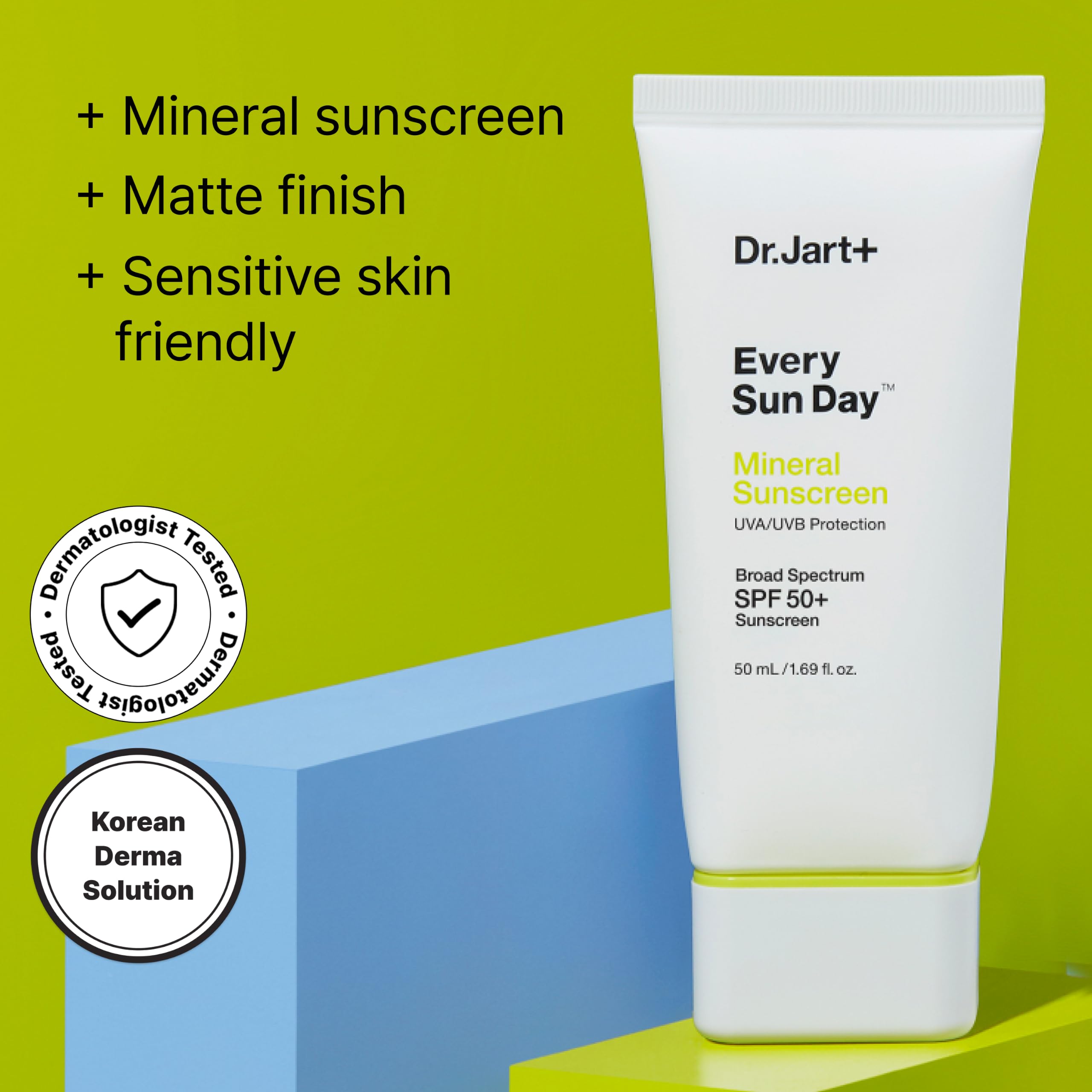 Dr.Jart+ Every Sun Day Mineral Sunscreen SPF 50+ in travel size, with zinc oxide, for face sun protection in Korean skincare.